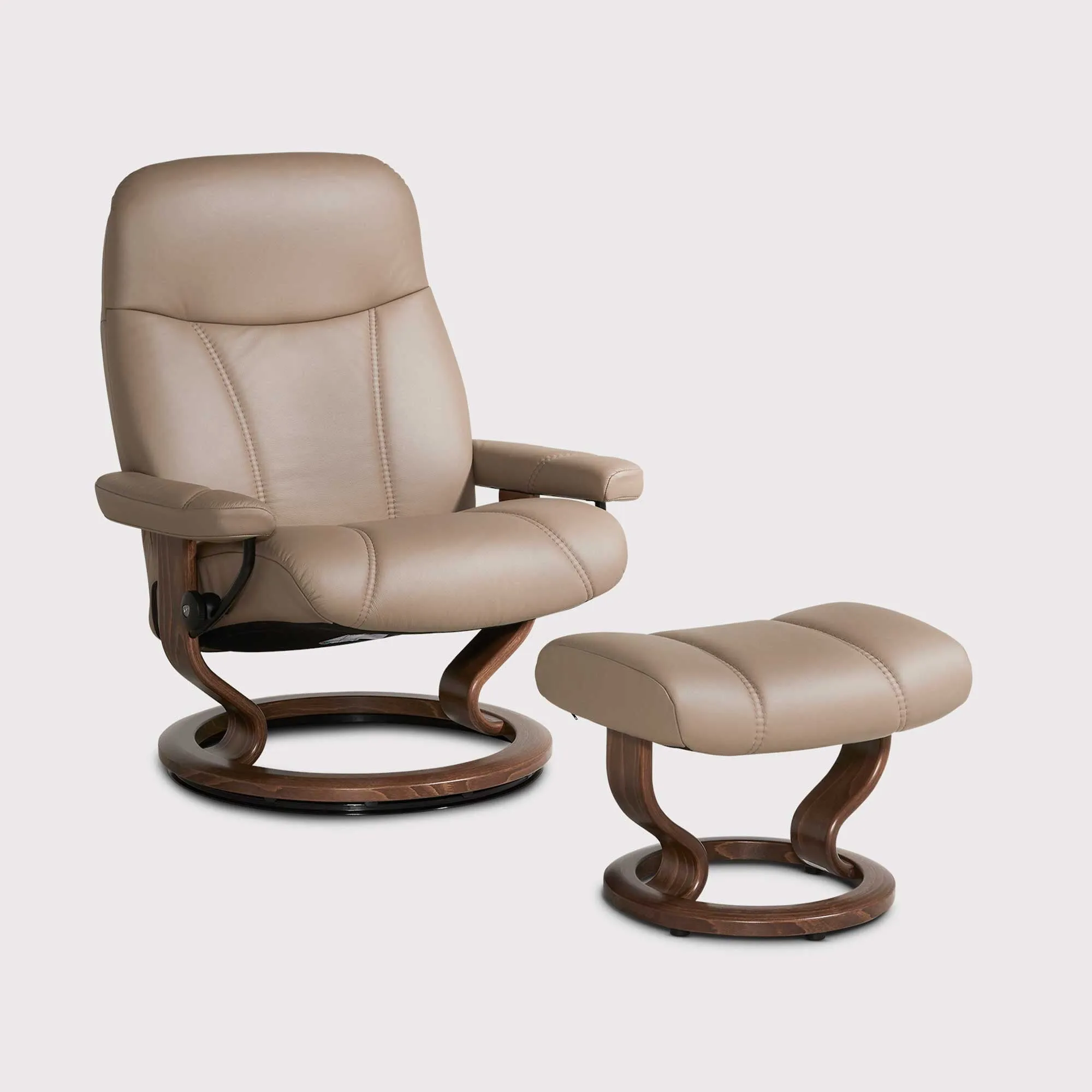 Stressless Consul Large Recliner Chair & Stool - Brown, Leather image