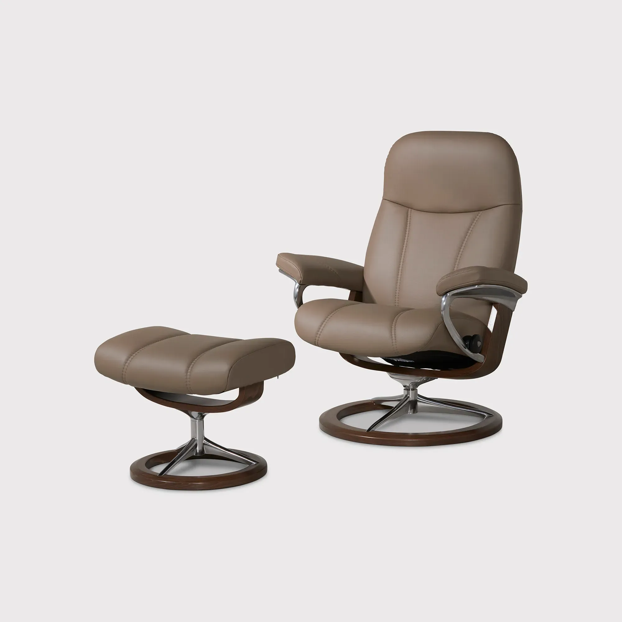 Stressless Consul Large Recliner Chair & Stool - Brown, Leather