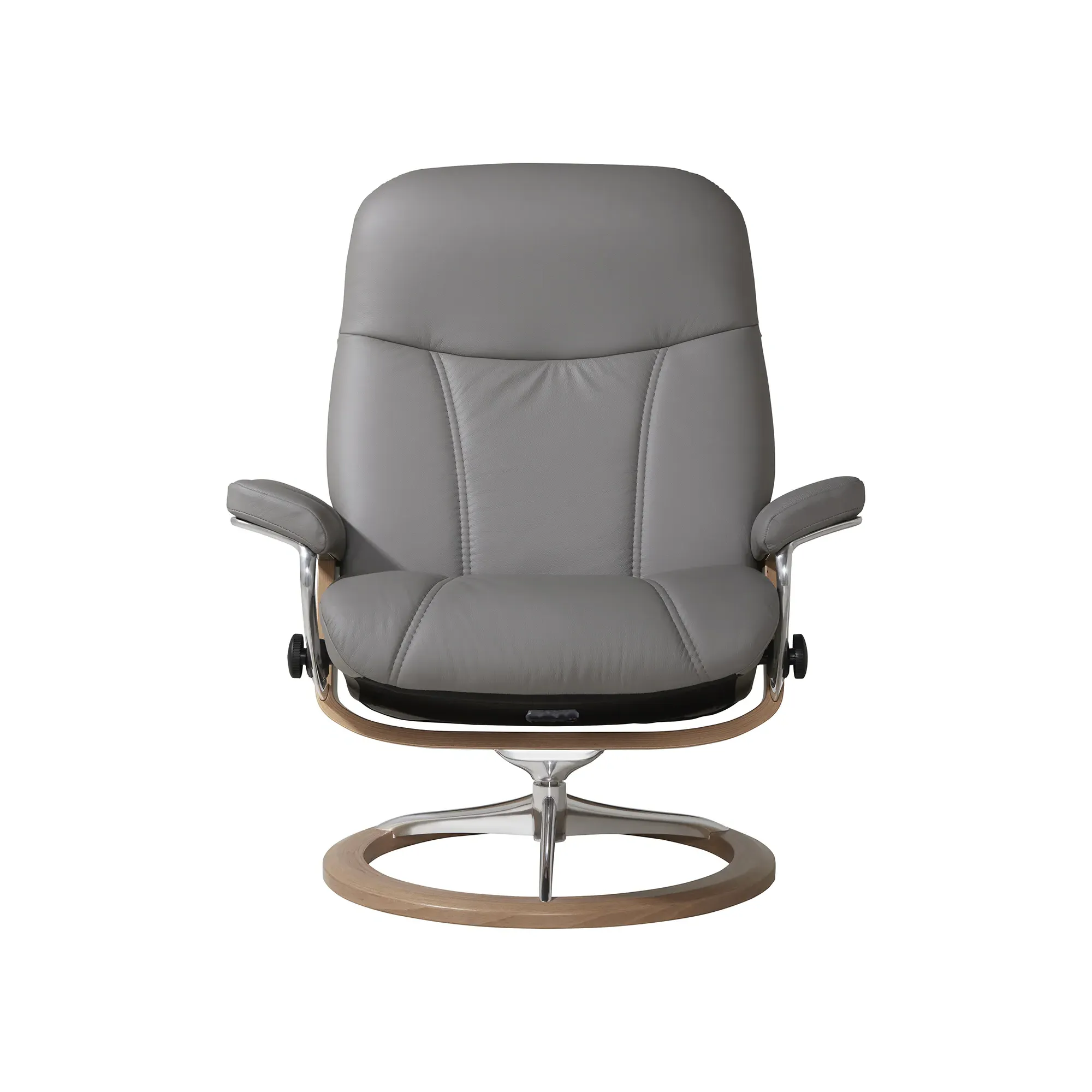 Stressless Consul Large Recliner Chair & Stool - Grey, Leather