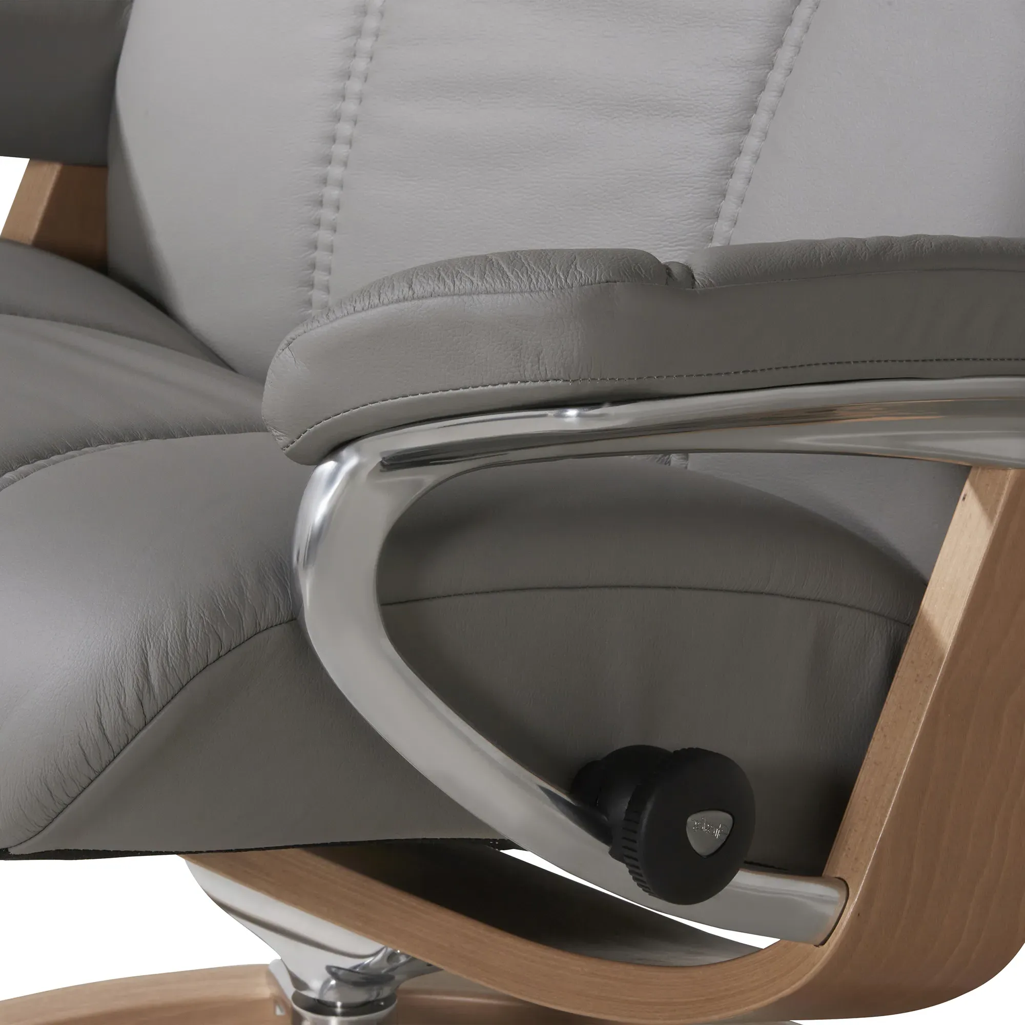 Stressless Consul Large Recliner Chair & Stool - Grey, Leather