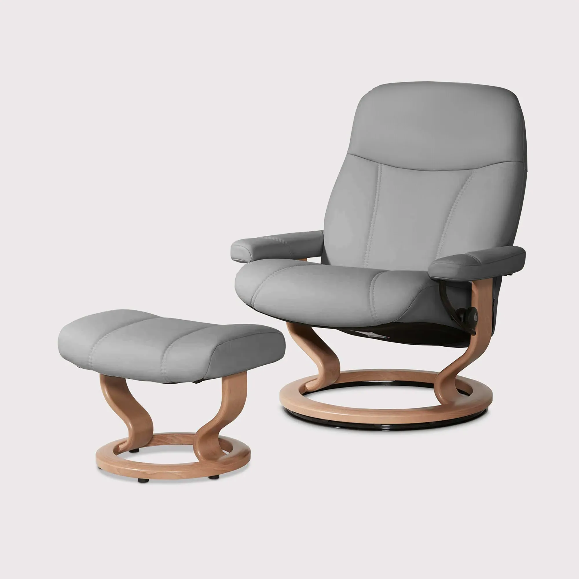 Stressless Consul Large Recliner Chair & Stool - Grey, Leather