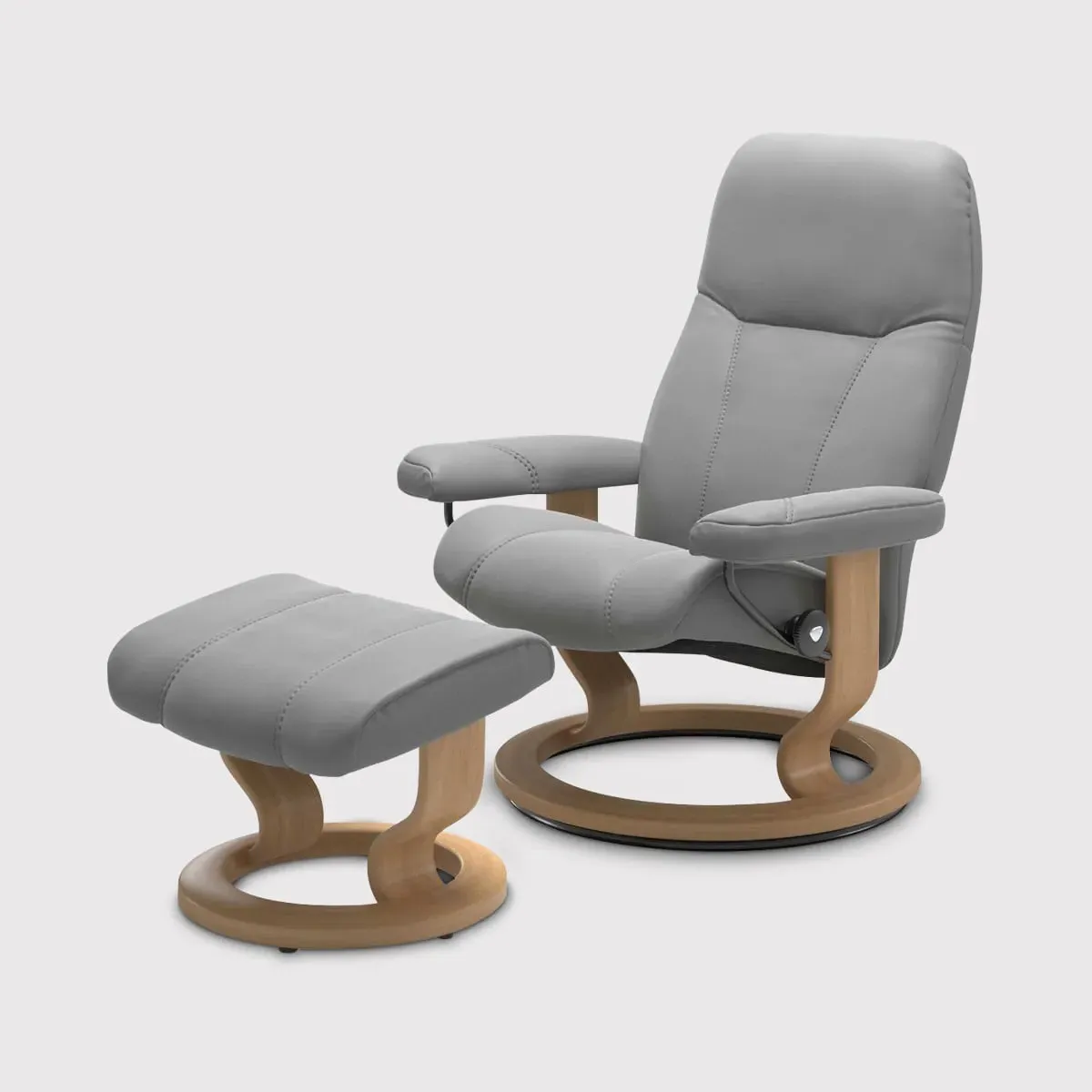 Stressless Consul Medium Recliner Chair & Footstool - Grey, Leather product