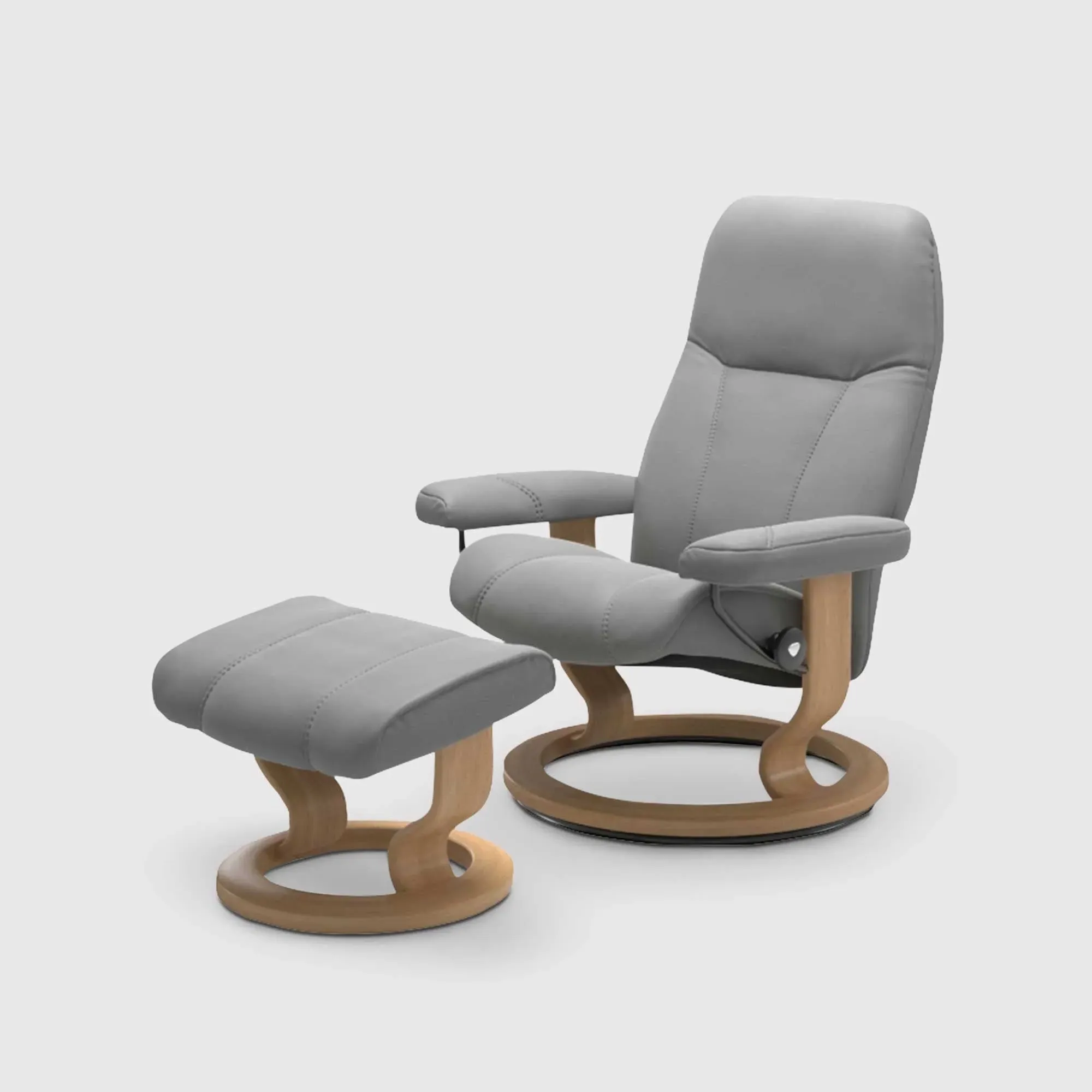 Stressless Consul Medium Reclining Chair & Stool - Grey, Leather product