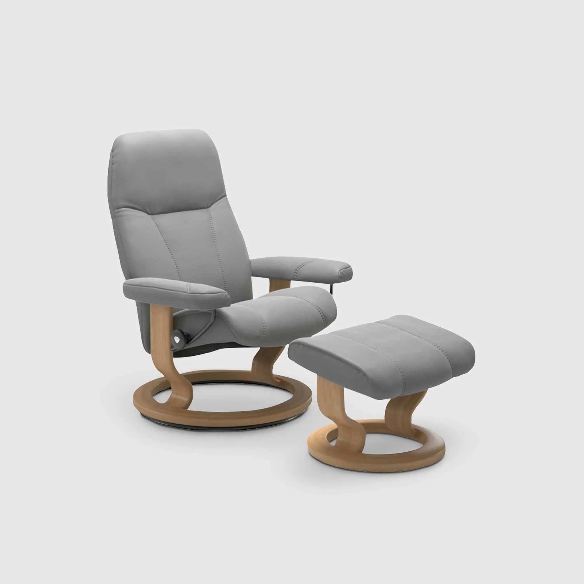 Stressless Consul Small Recliner Chair & Footstool - Grey