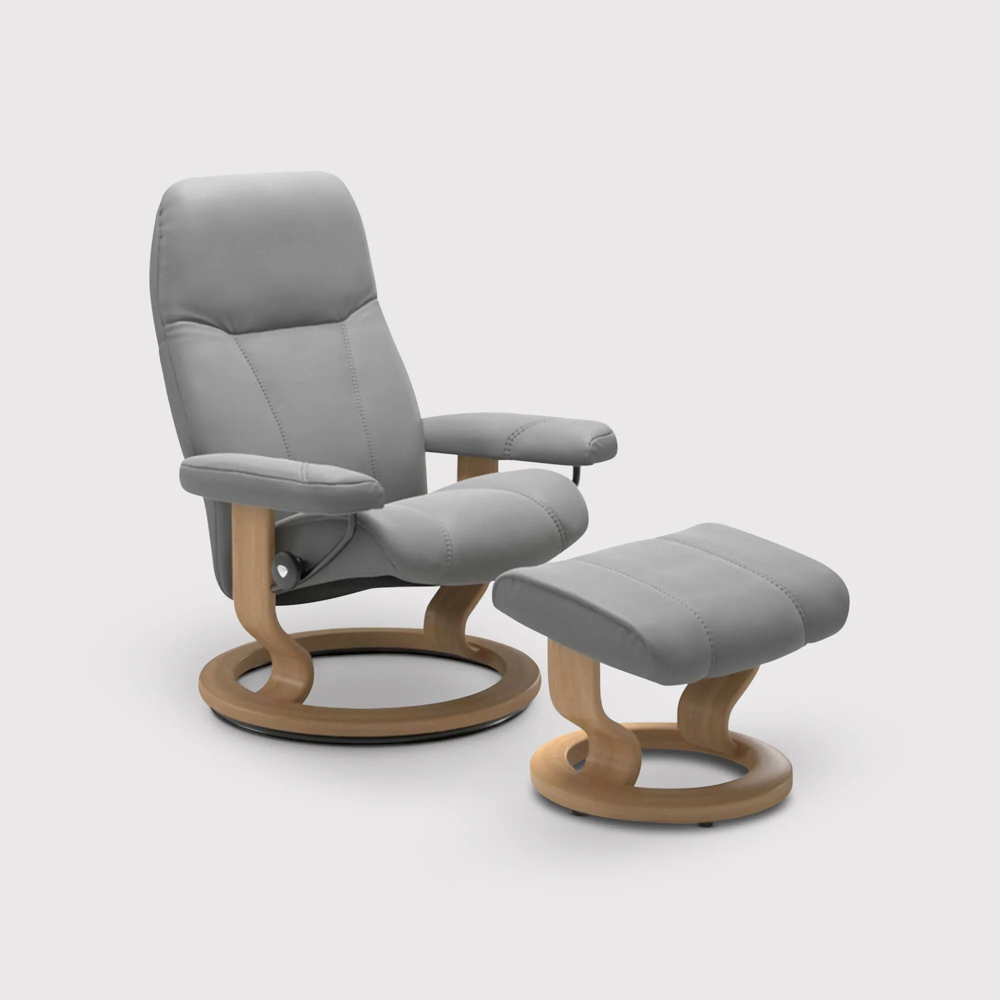Stressless Consul Small Recliner Chair & Footstool - Grey
