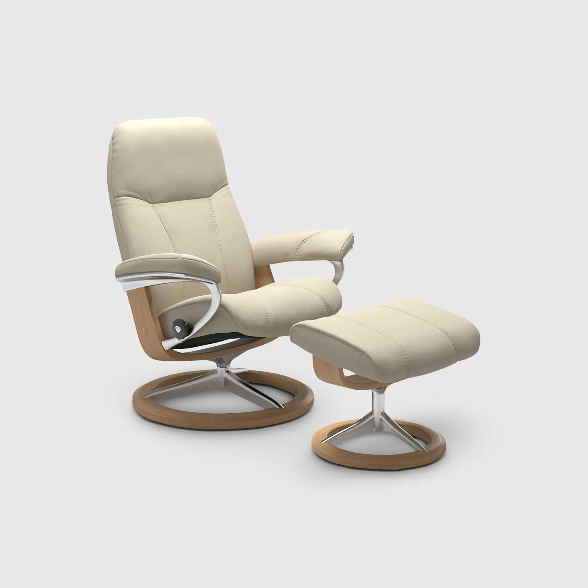 Stressless Consul Small Recliner Chair & Footstool - Neutral