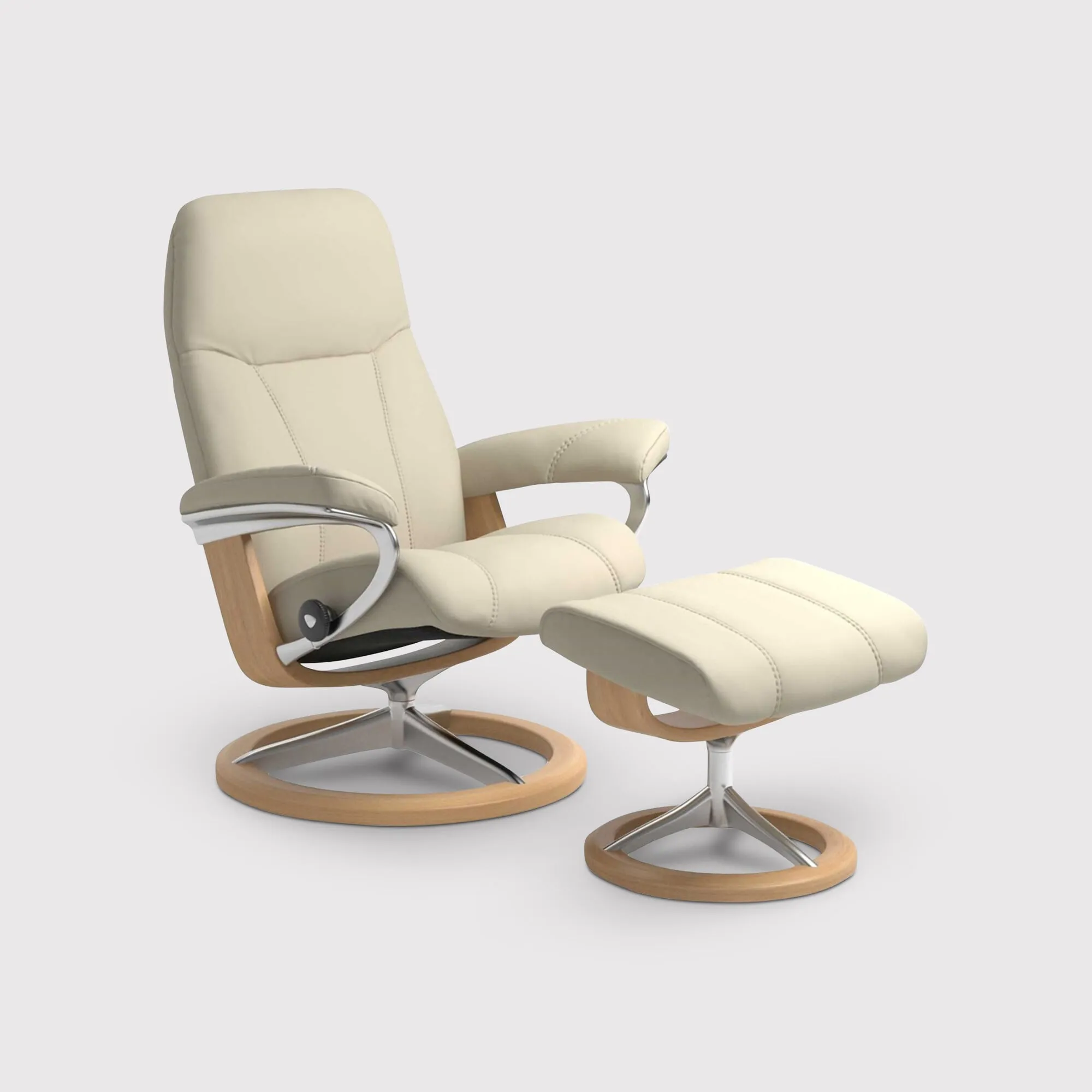 Stressless Consul Small Recliner Chair & Footstool - Neutral