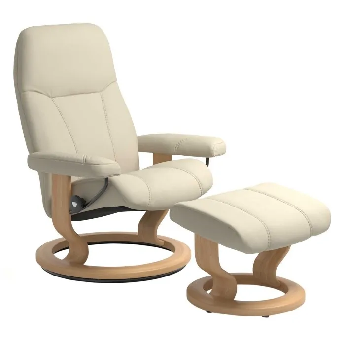 Stressless Consul Small Recliner Chair & Stool - Neutral