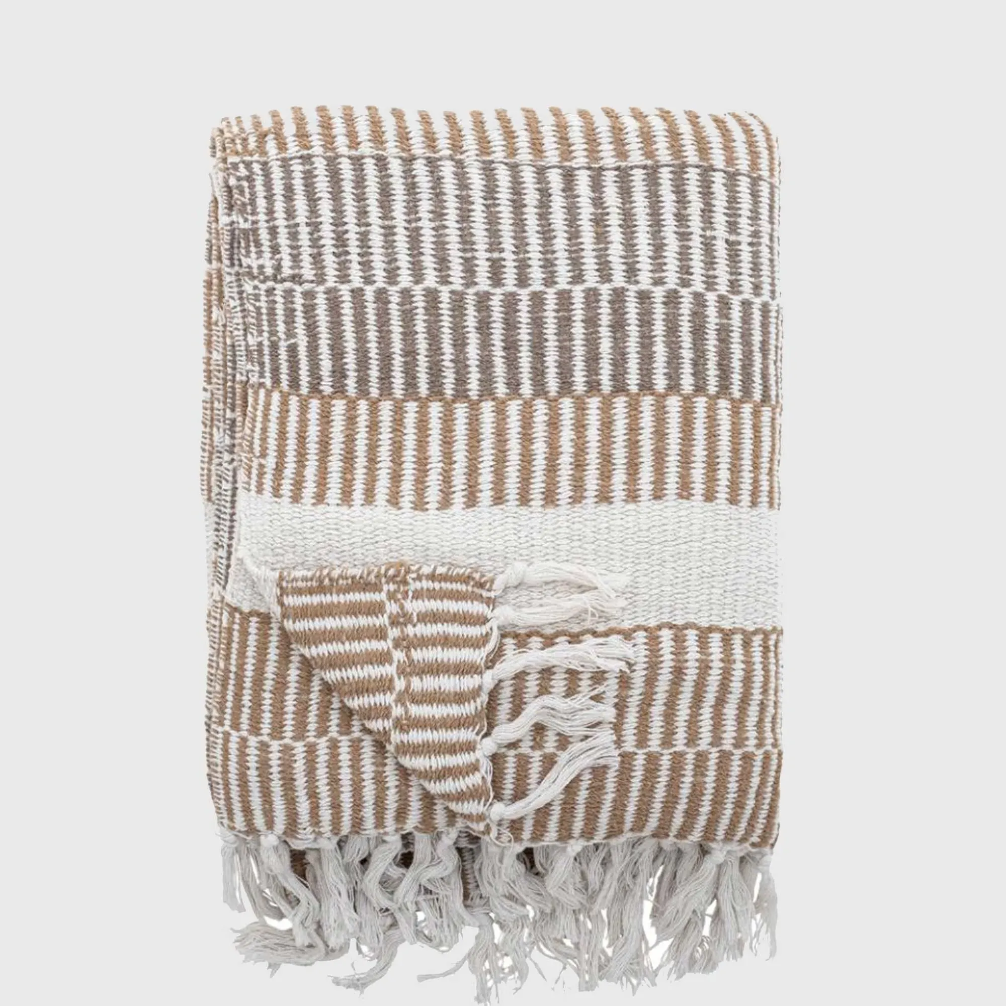 Striped Plaid Throw - Neutral, Cotton Blend