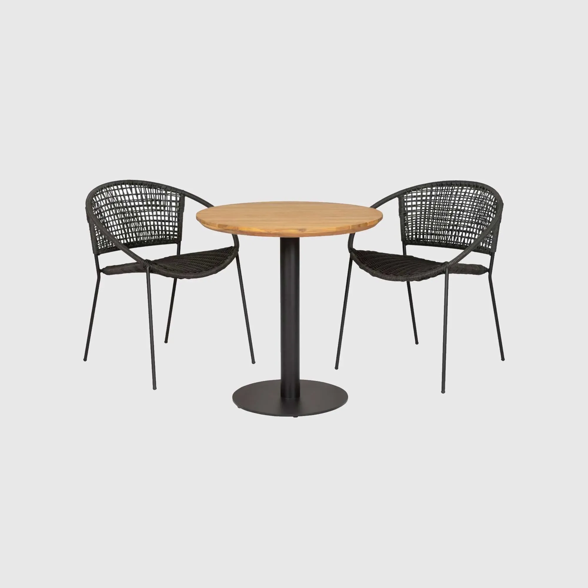 Taboga Round Outdoor Bistro Dining Set - Black, Teak