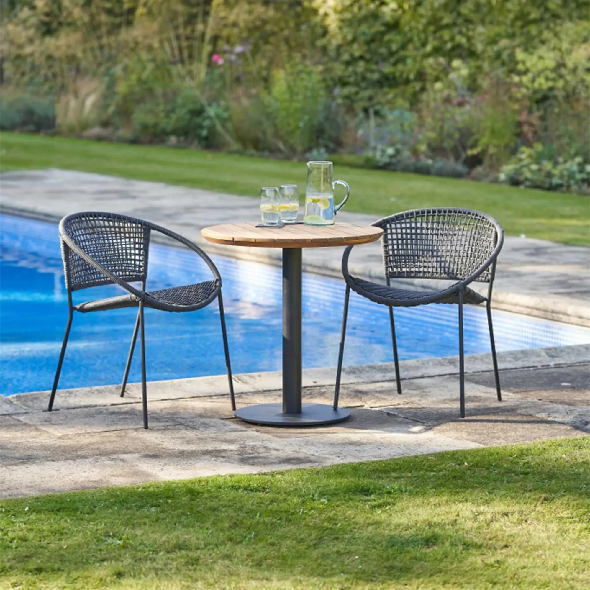 Taboga Round Outdoor Bistro Dining Set - Black, Teak image