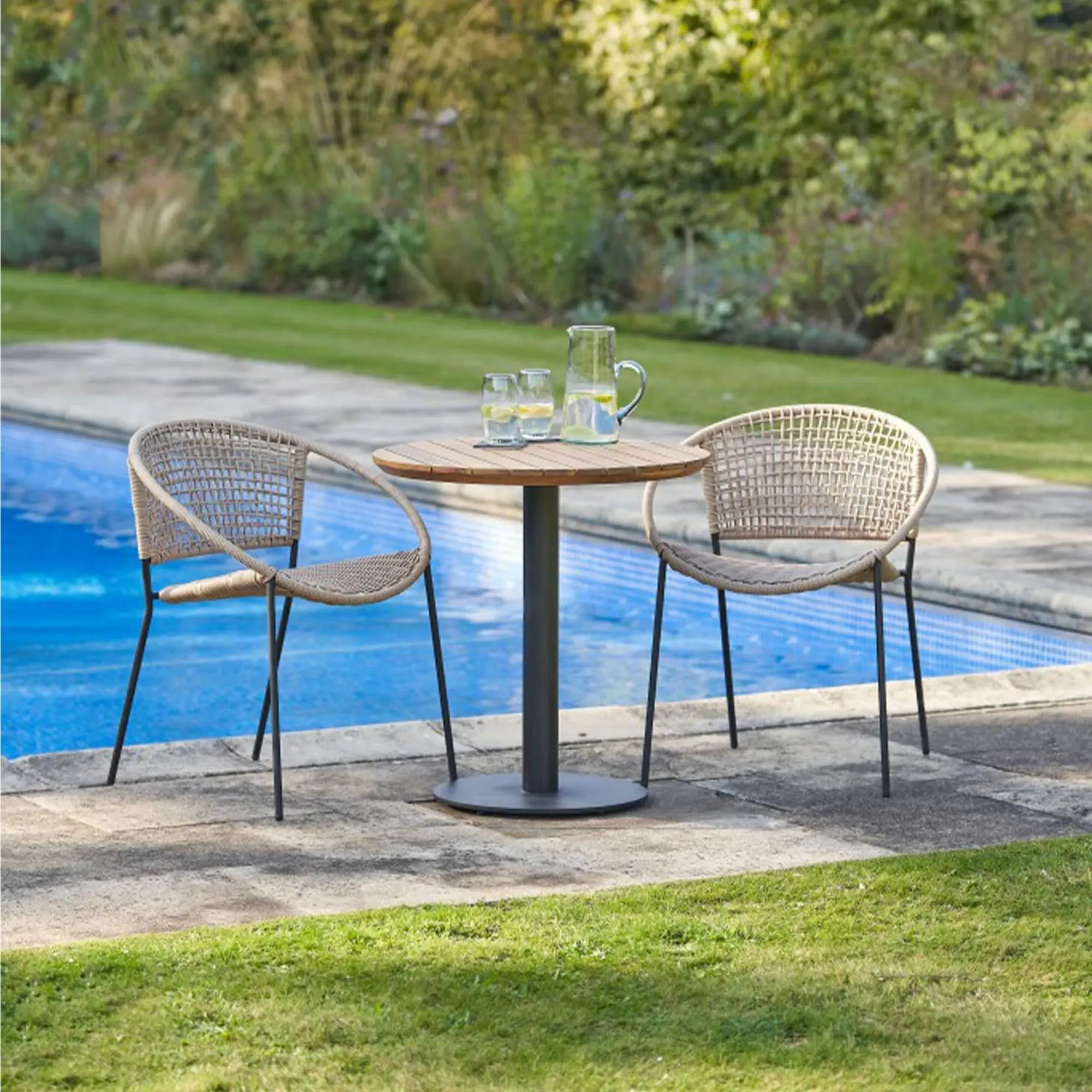 Taboga Round Outdoor Bistro Dining Set - Neutral, Teak