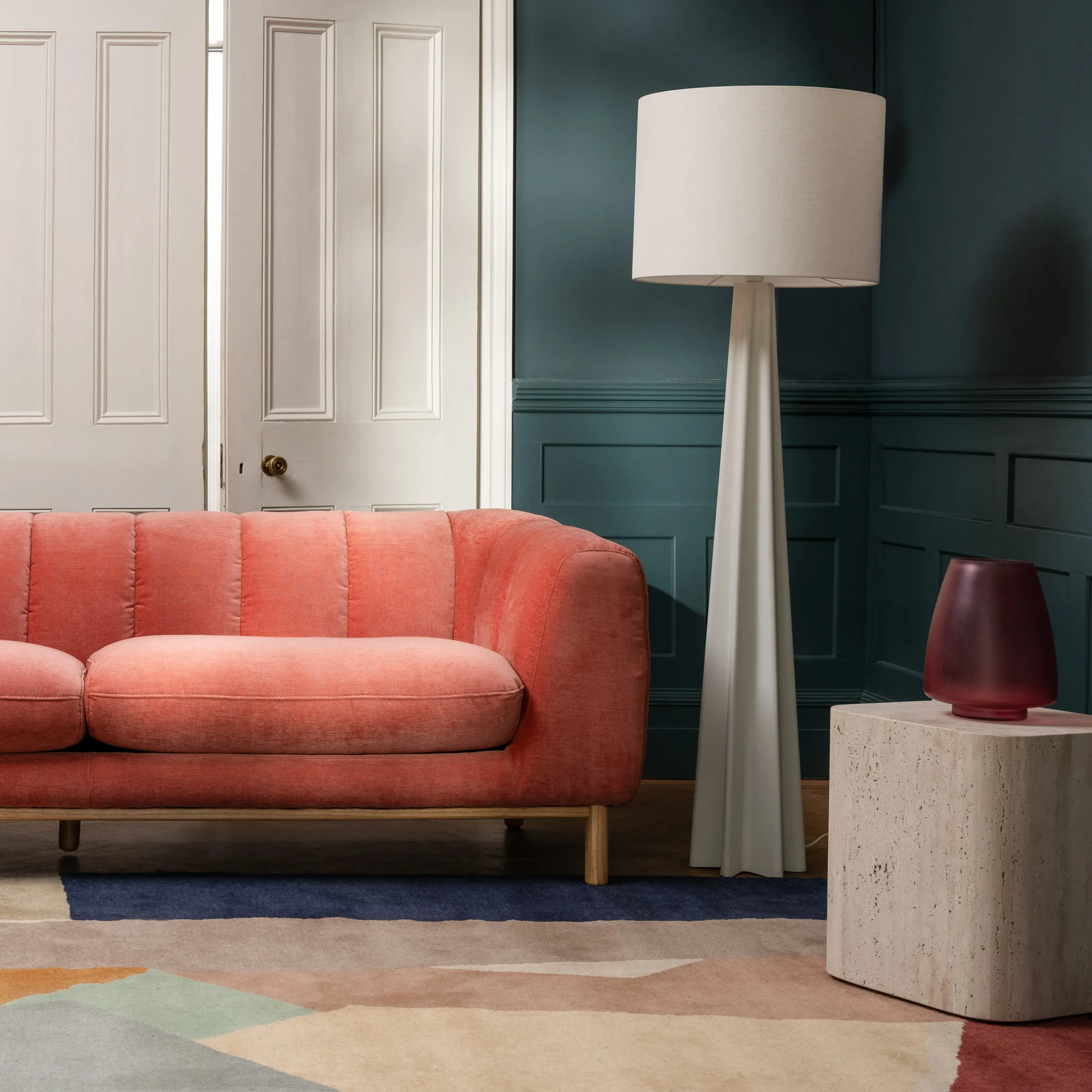 Tall Fluted Floor Lamp - White, Metal