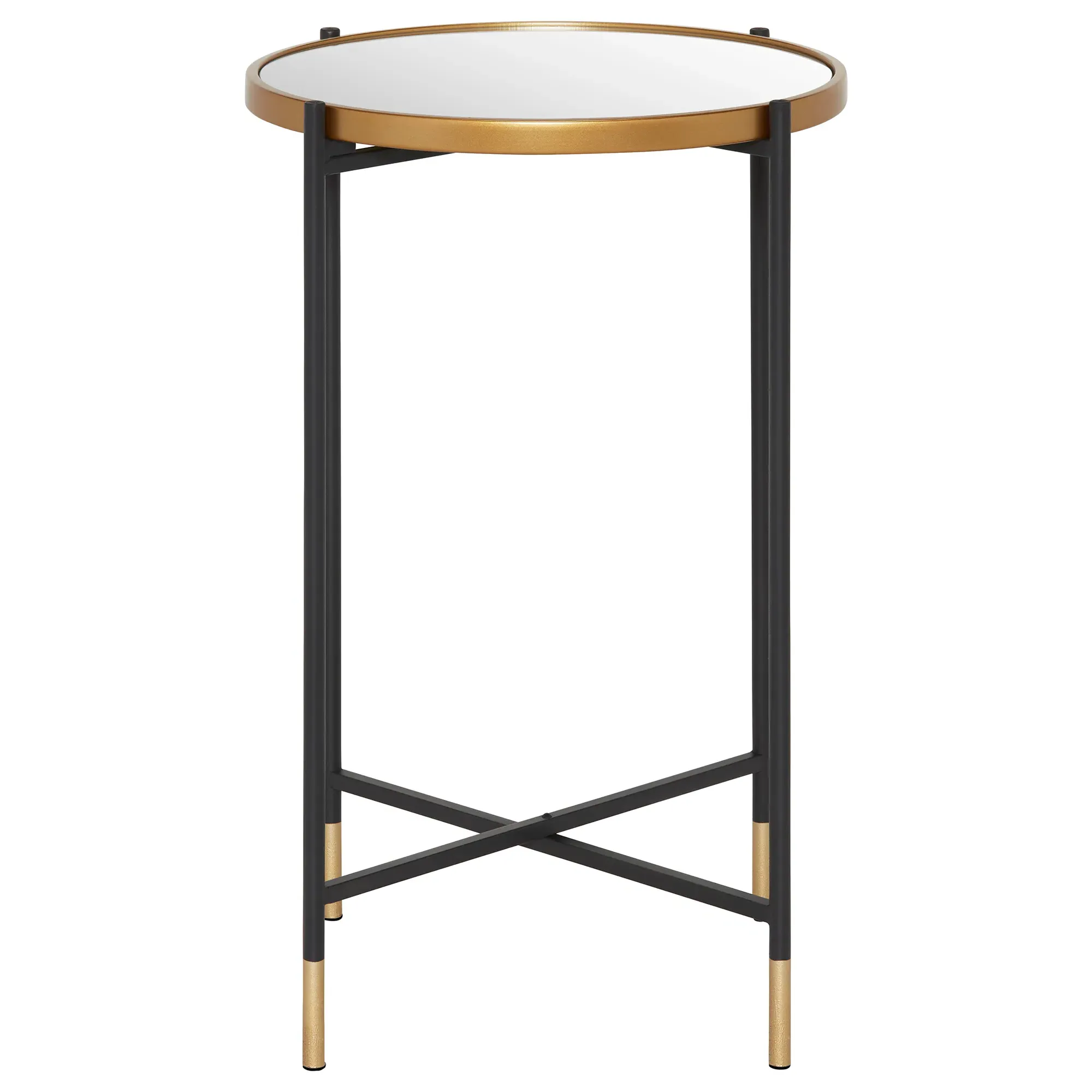 Tall Mirror Top Side Table - Black, Metal