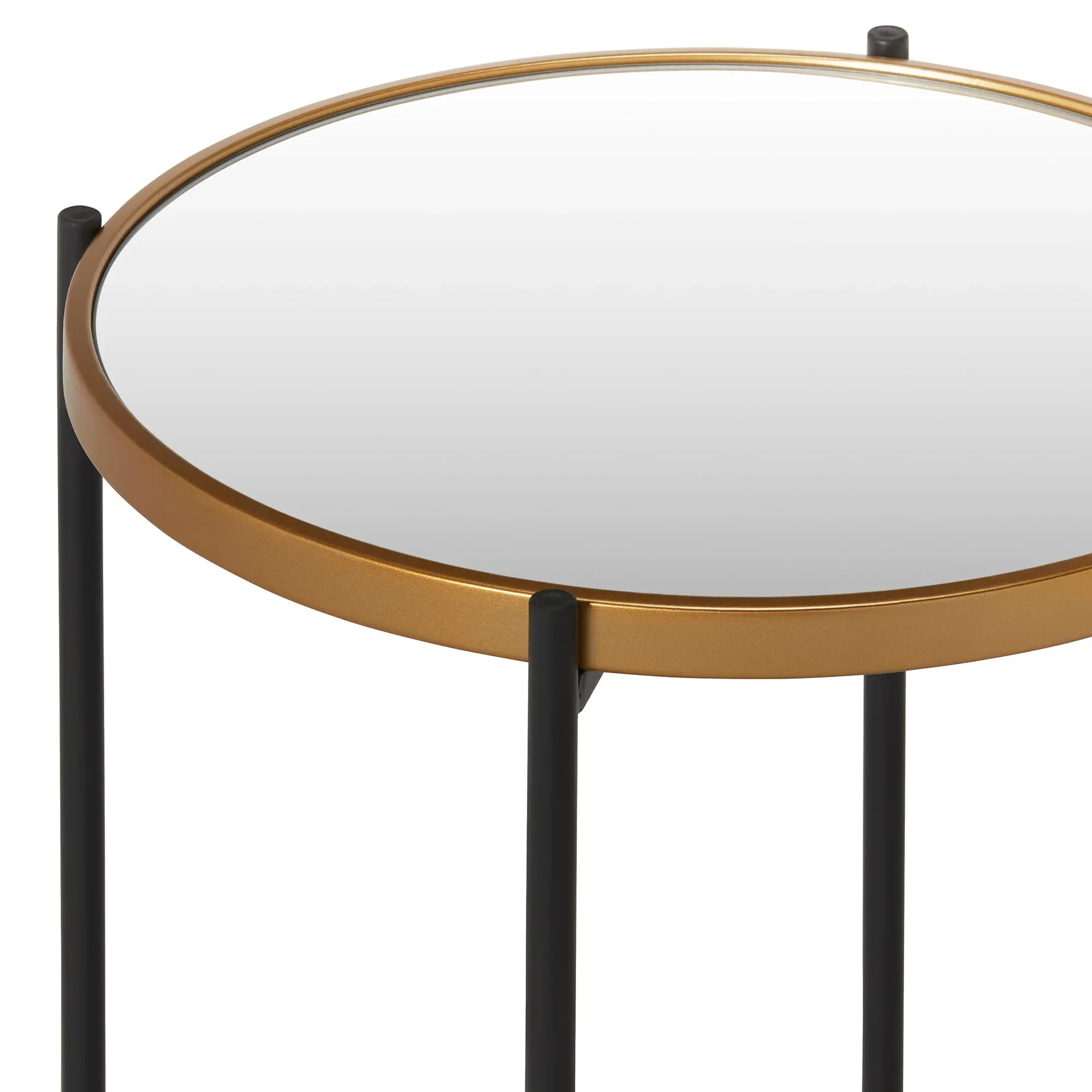 Tall Mirror Top Side Table - Black, Metal