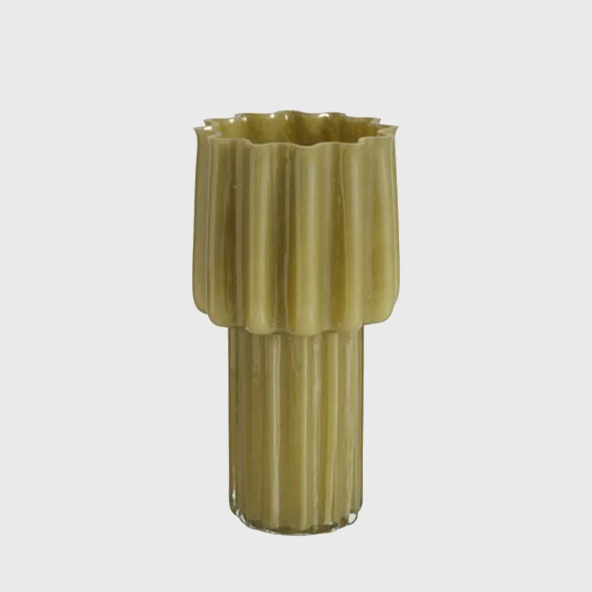 Tall Scalloped Glass Vase - Green, Glass product