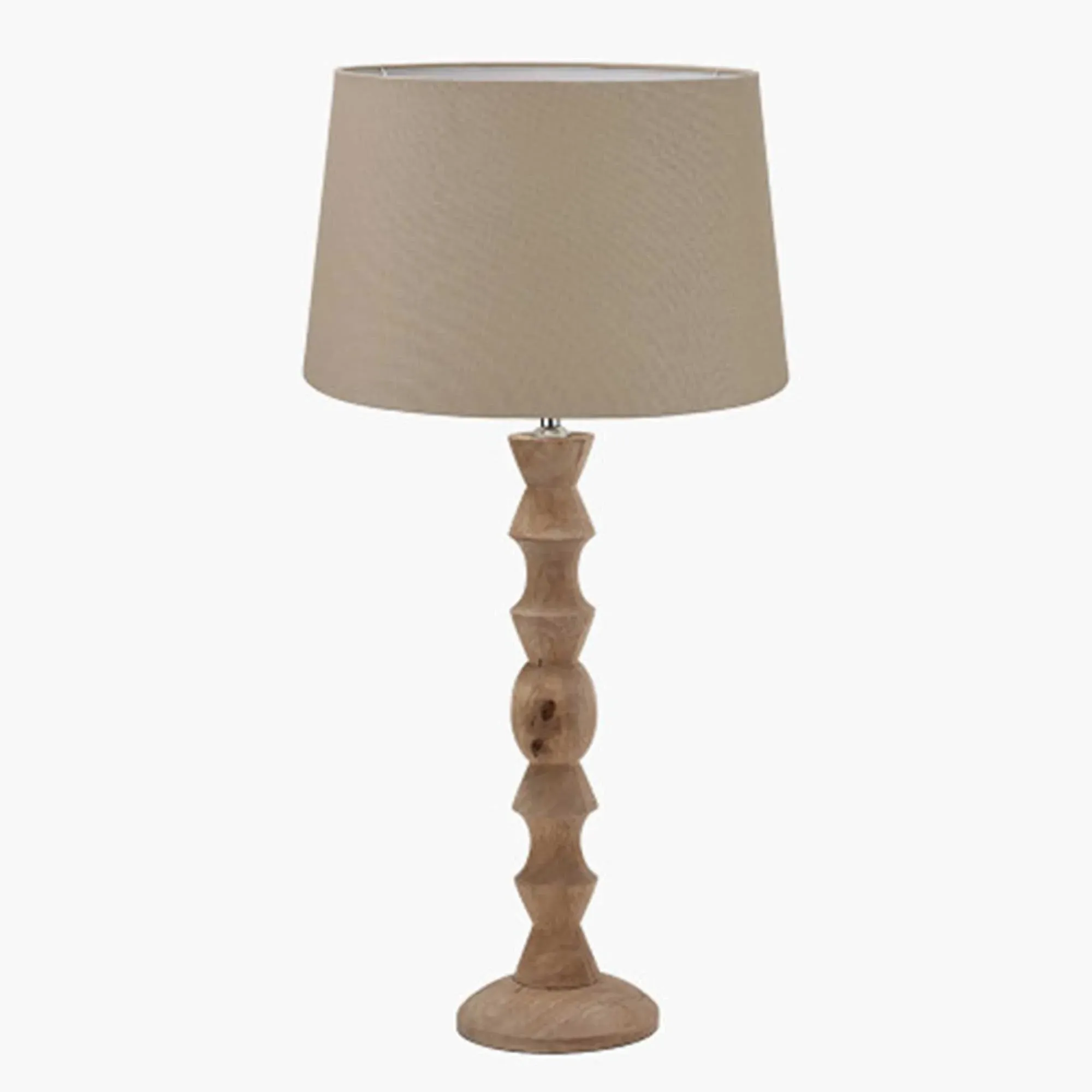 Tall Wooden Bobbin Table Lamp - Brown, Mango Wood image