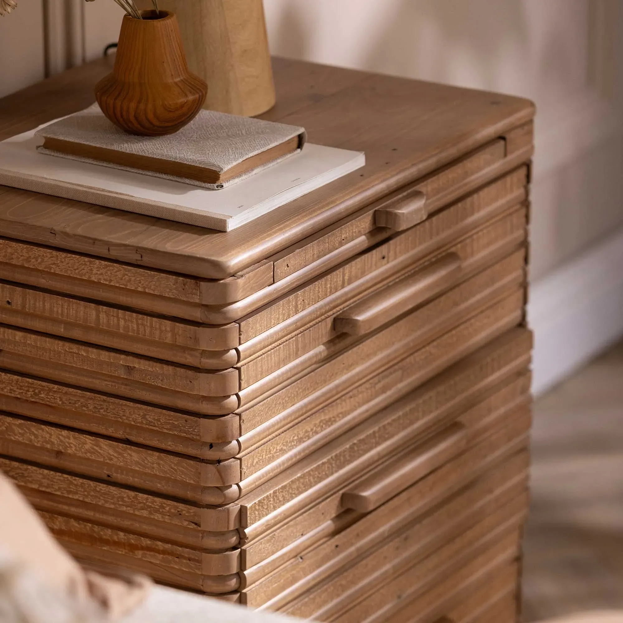 Tamia 3 Drawer Bedside Table - Brown, Wood