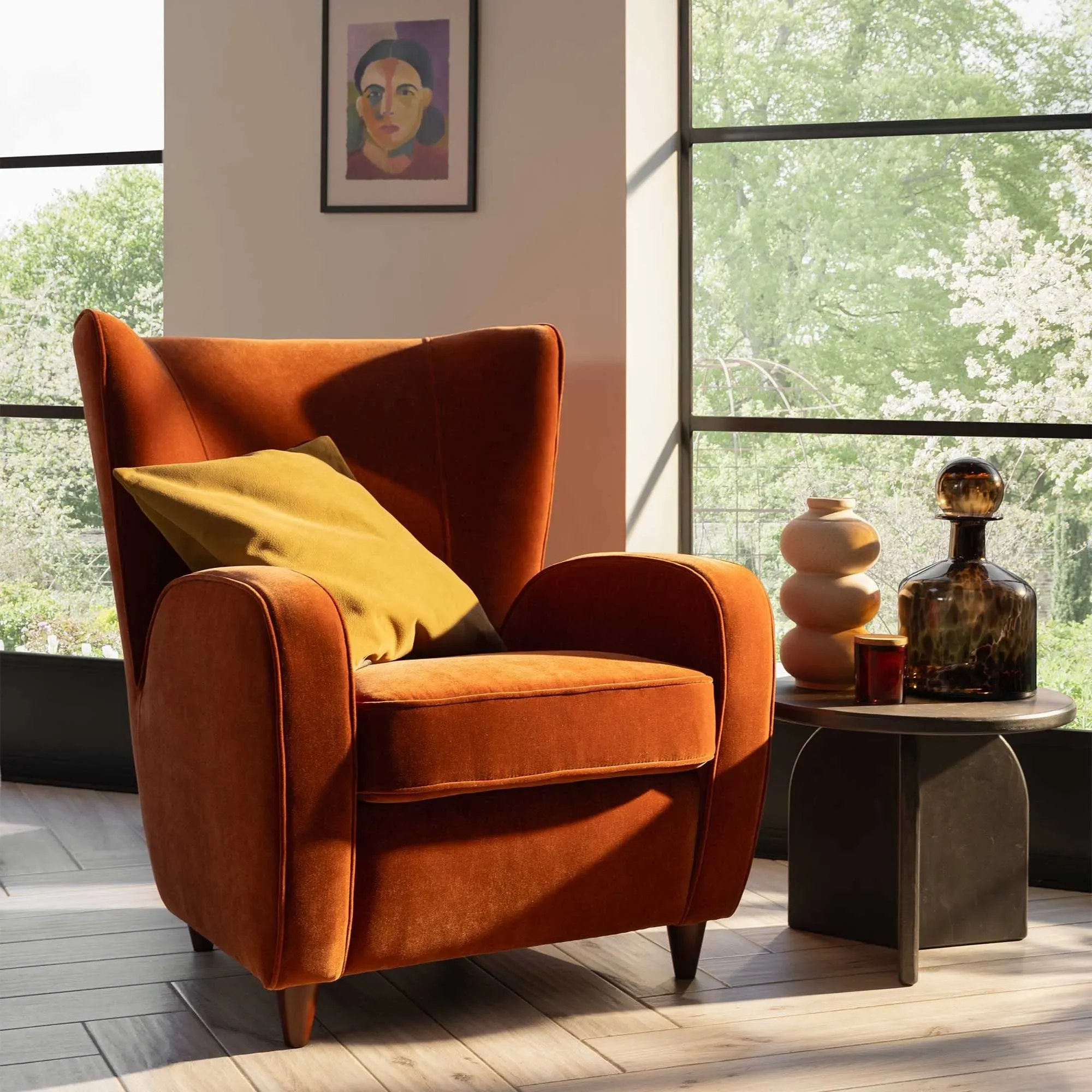 Tanya Armchair - Orange, Velvet
