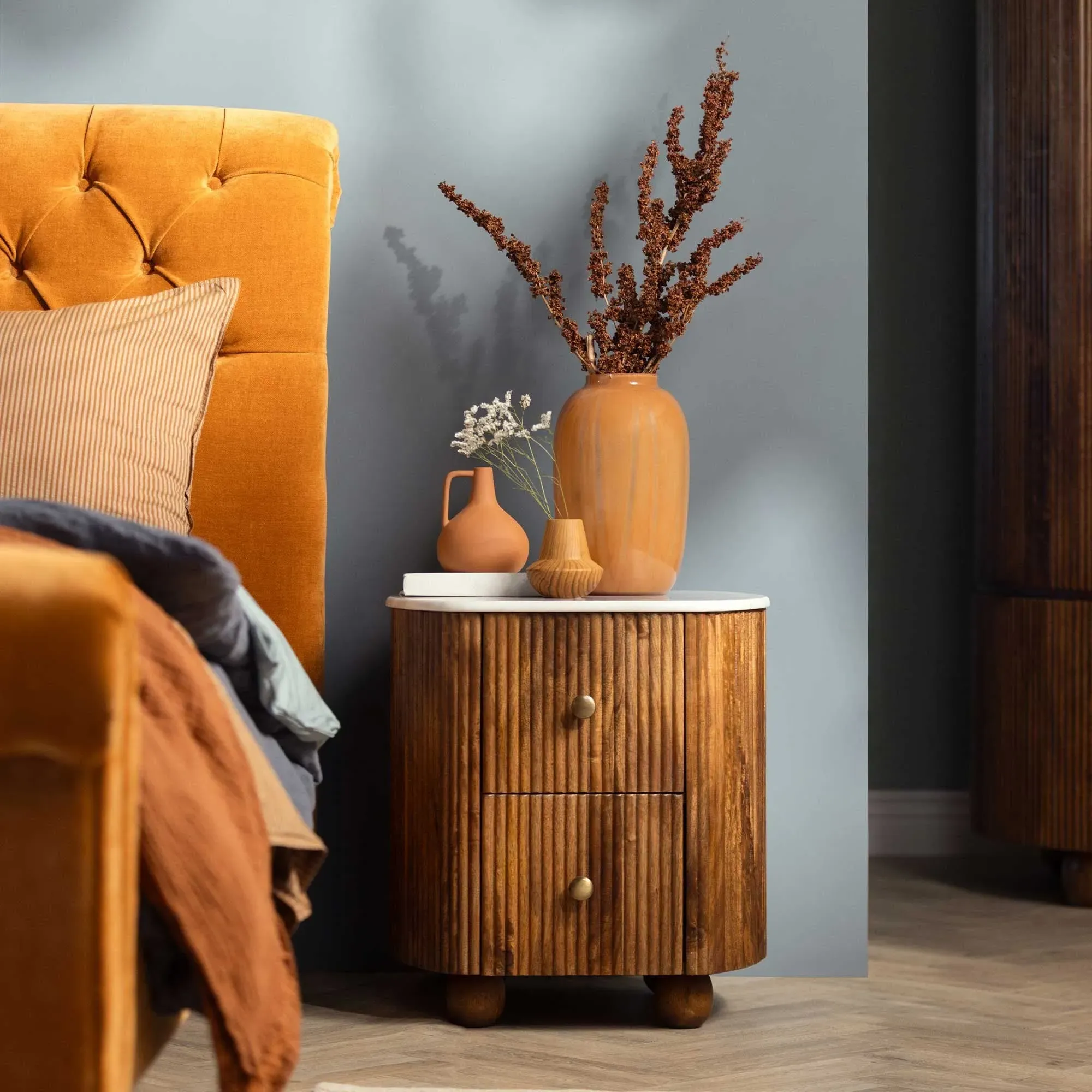 Tasso 2 Drawer Bedside Table - Brown, Wood