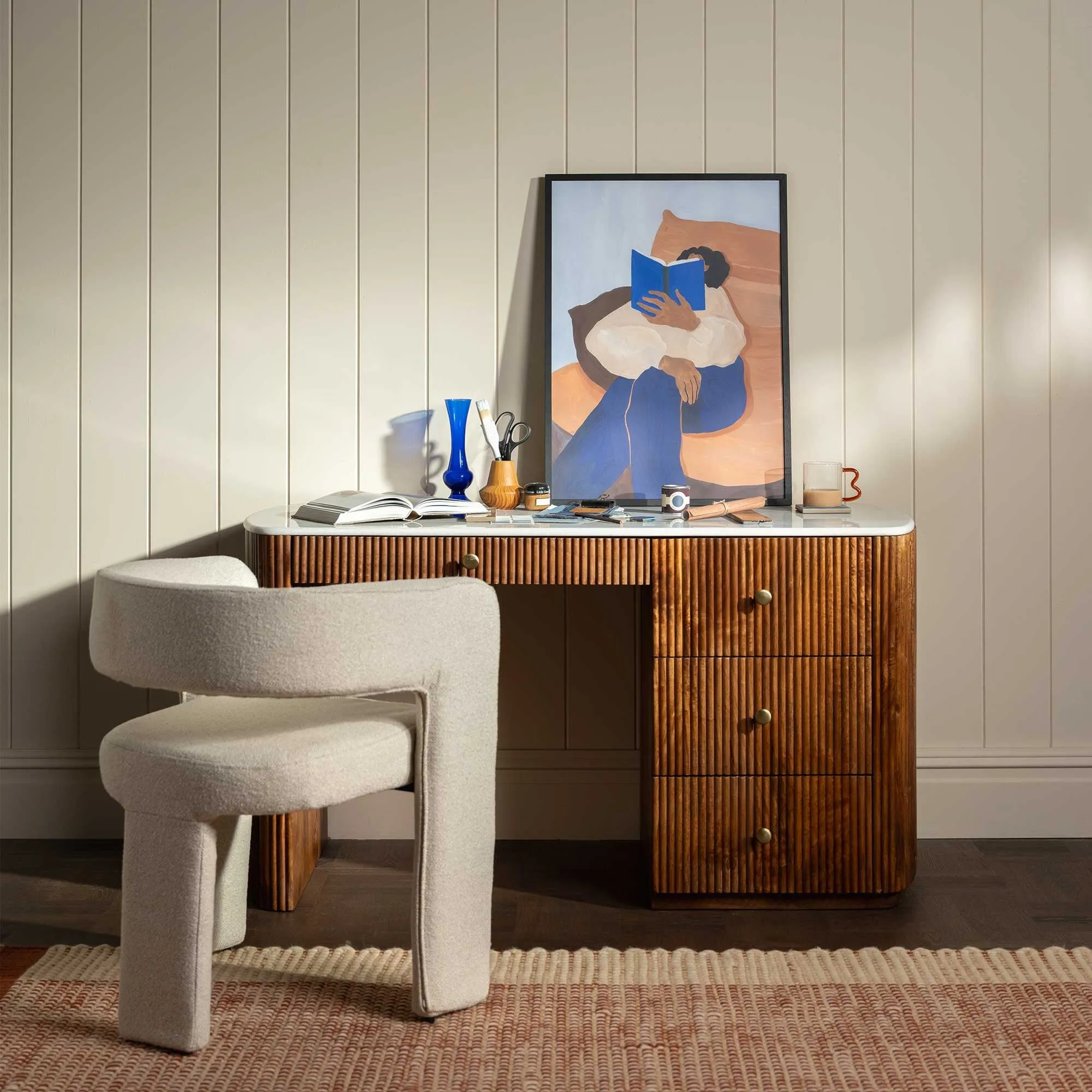 Tasso Desk with Drawer - Brown, Mango Wood