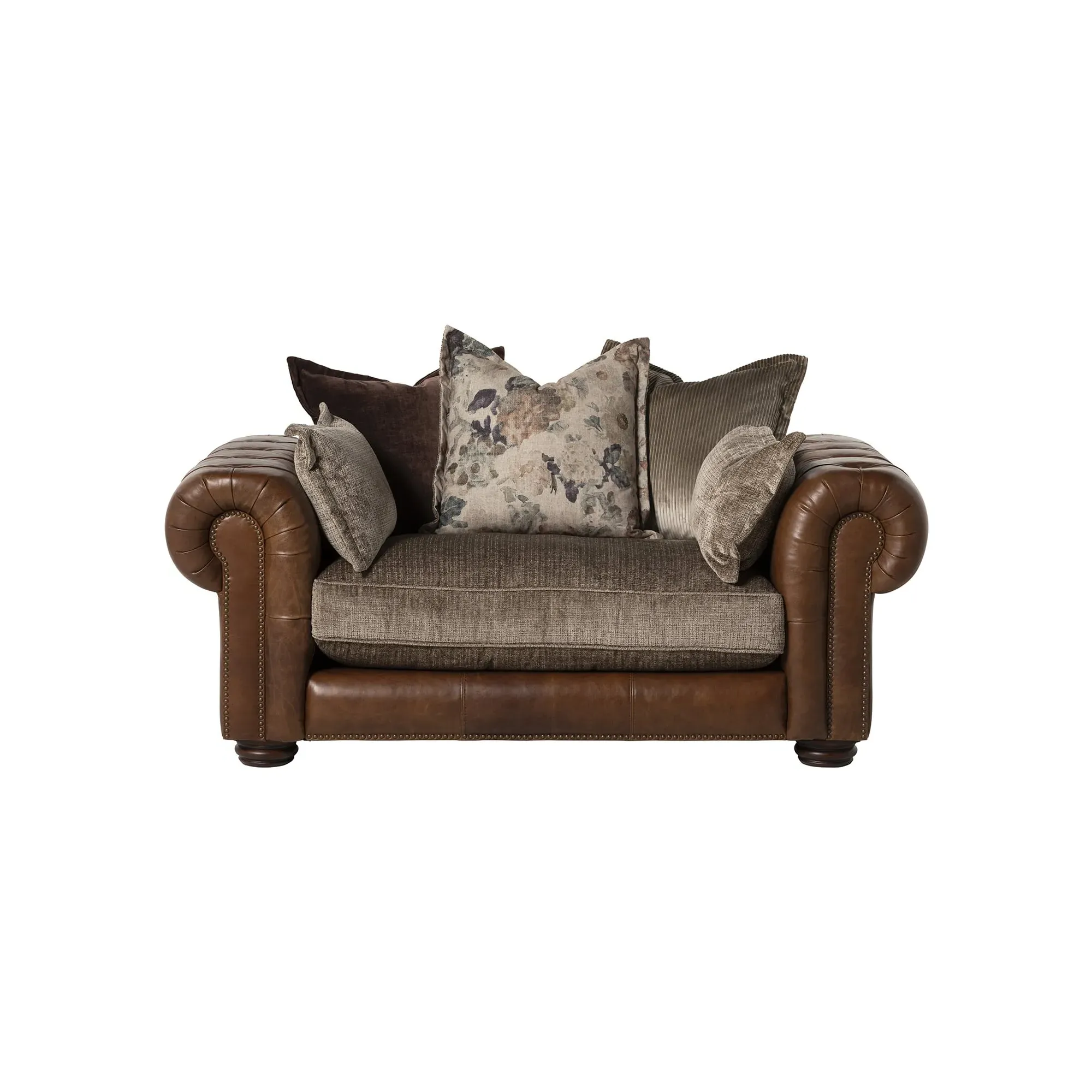 Taunton 1.5 Seater Sofa - Brown, Fabric & Leather