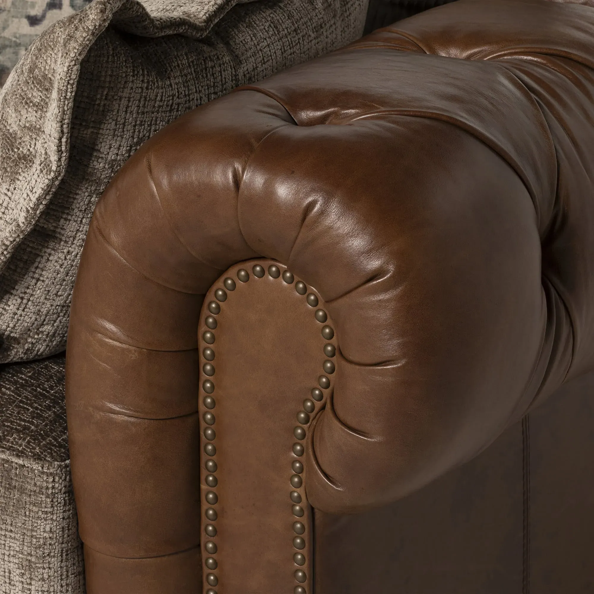 Taunton 1.5 Seater Sofa - Brown, Fabric & Leather