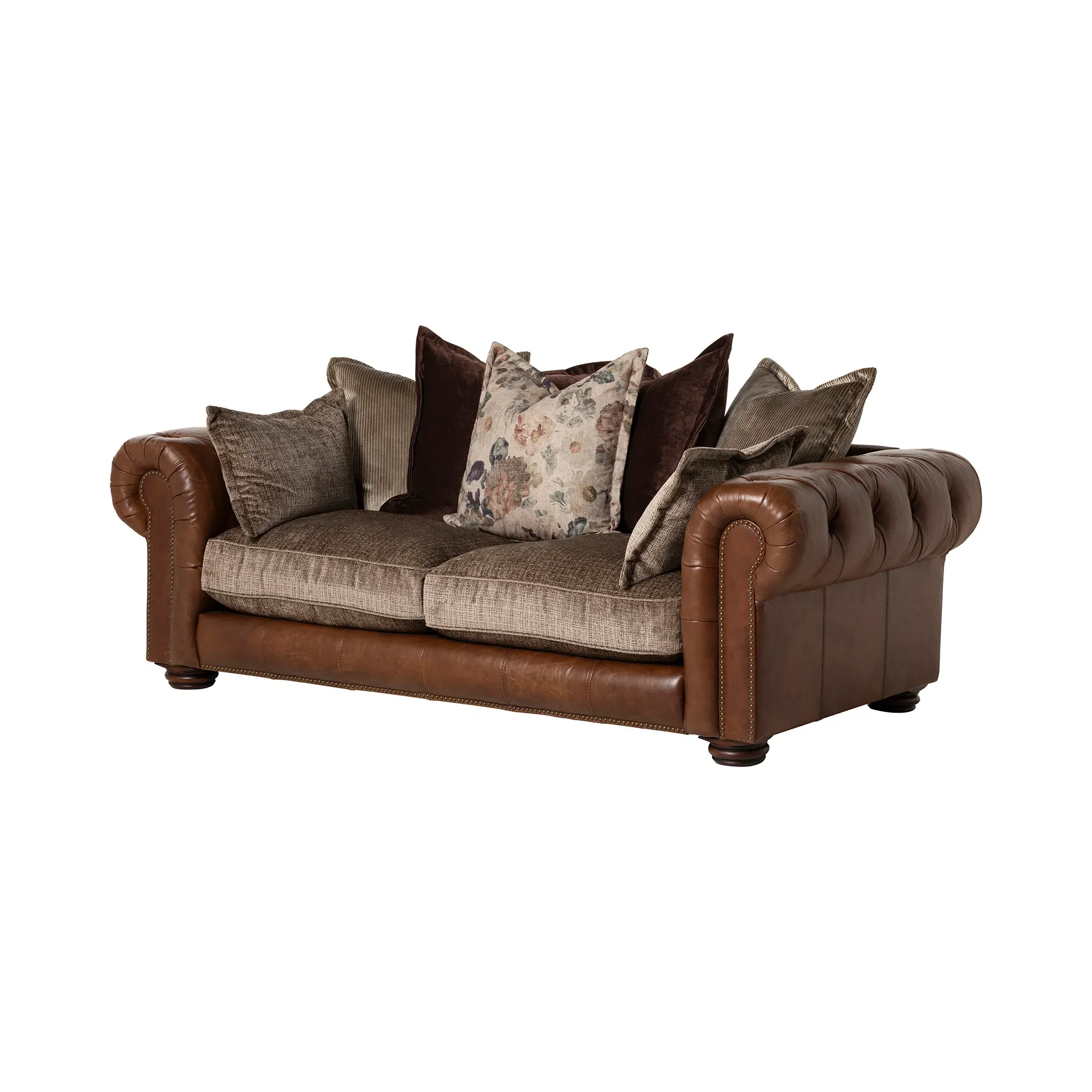 Taunton 3-Seater Sofa - Brown, Fabric & Leather