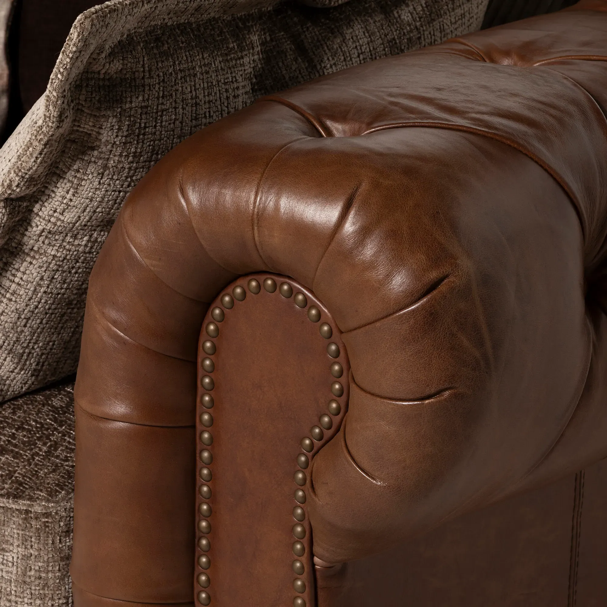 Taunton 3-Seater Sofa - Brown, Fabric & Leather