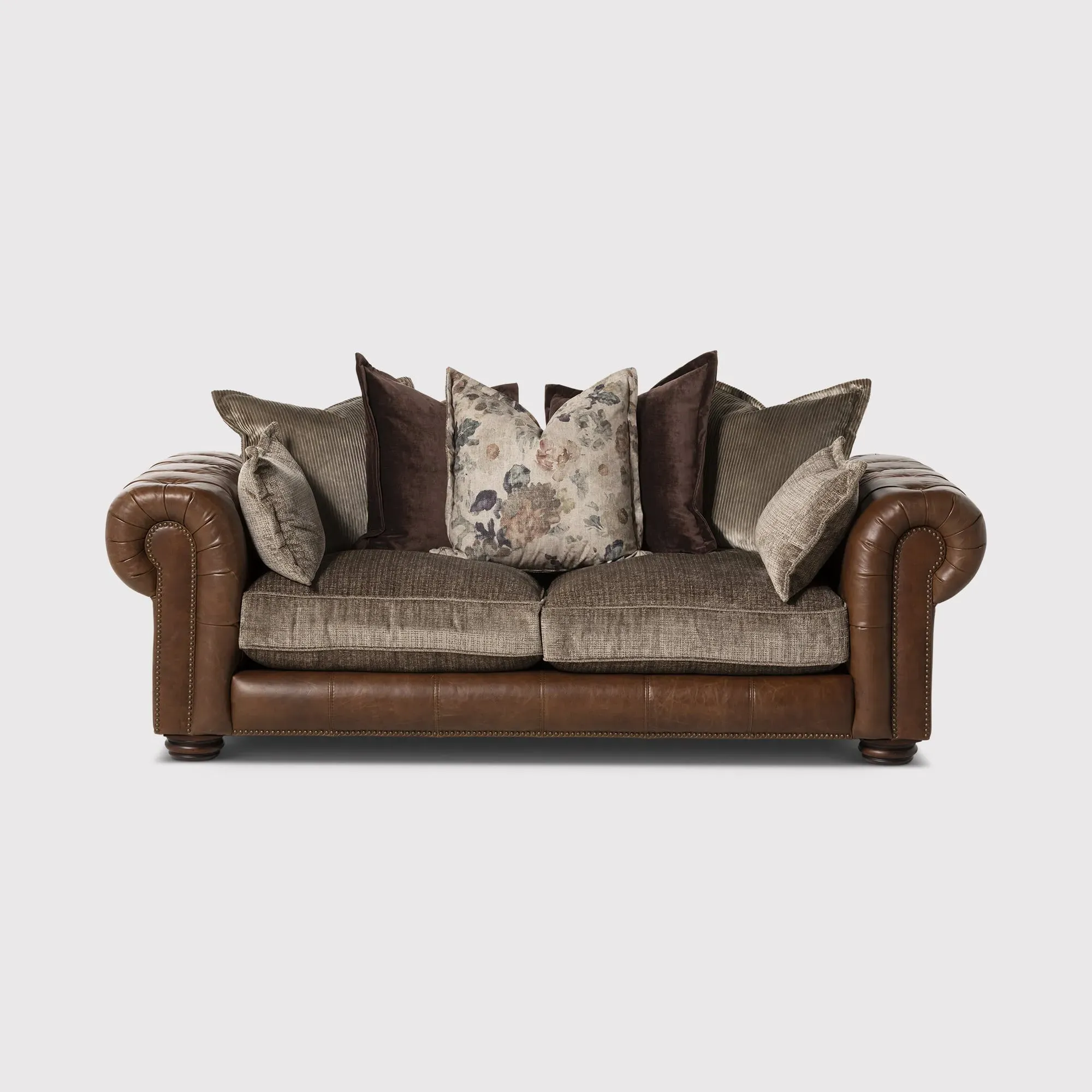 Taunton 3-Seater Sofa - Brown, Fabric & Leather image