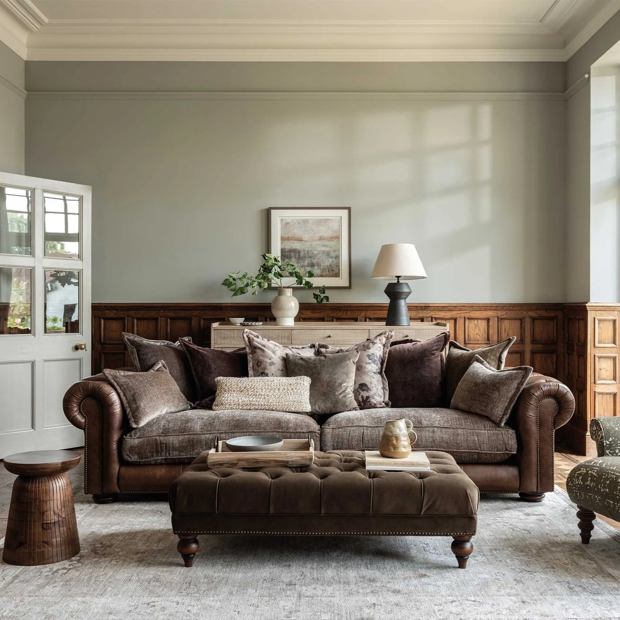 Taunton 4-Seater Sofa Split - Brown, Fabric & Leather