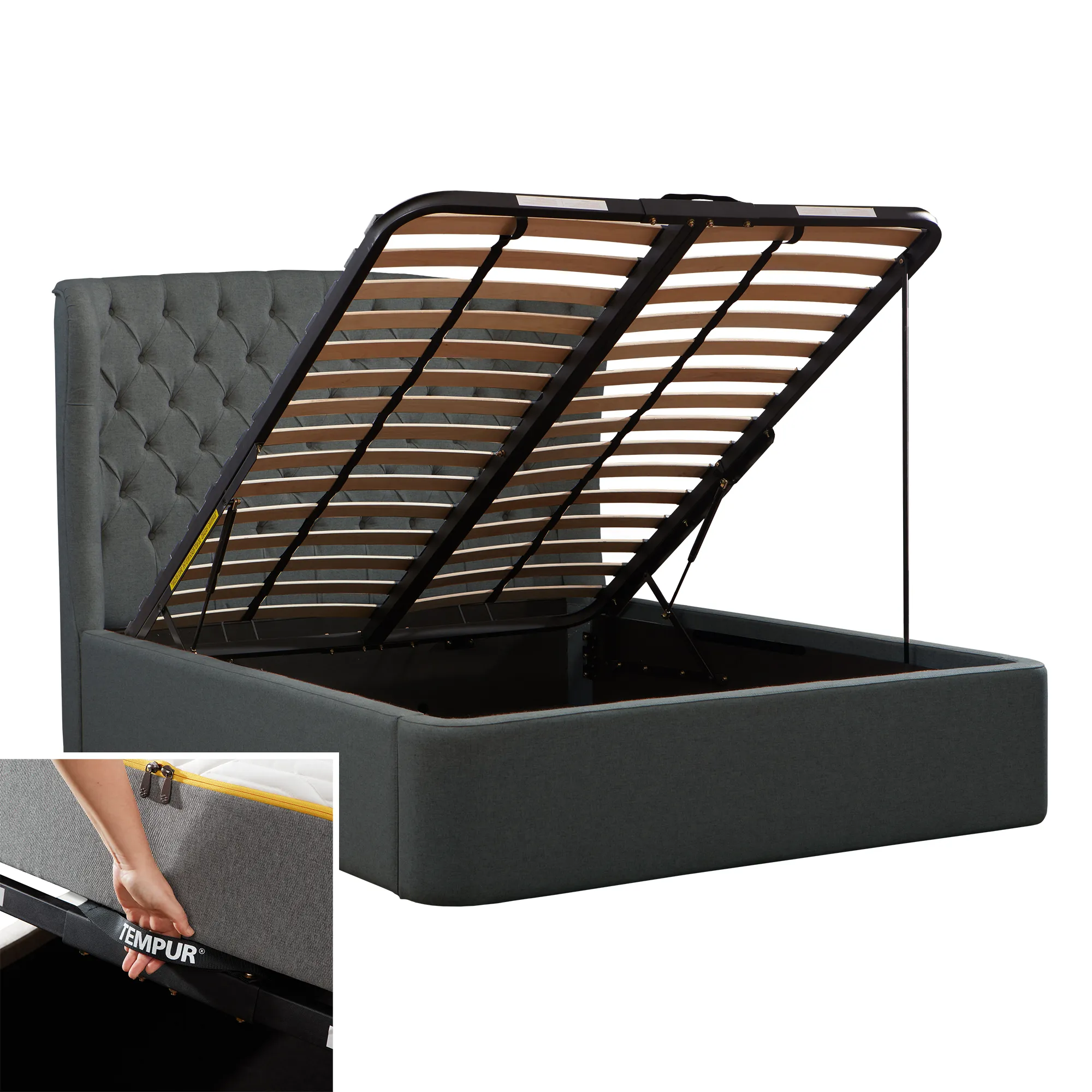 Tempur Holcot King Size Ottoman Bed - Black Fabric