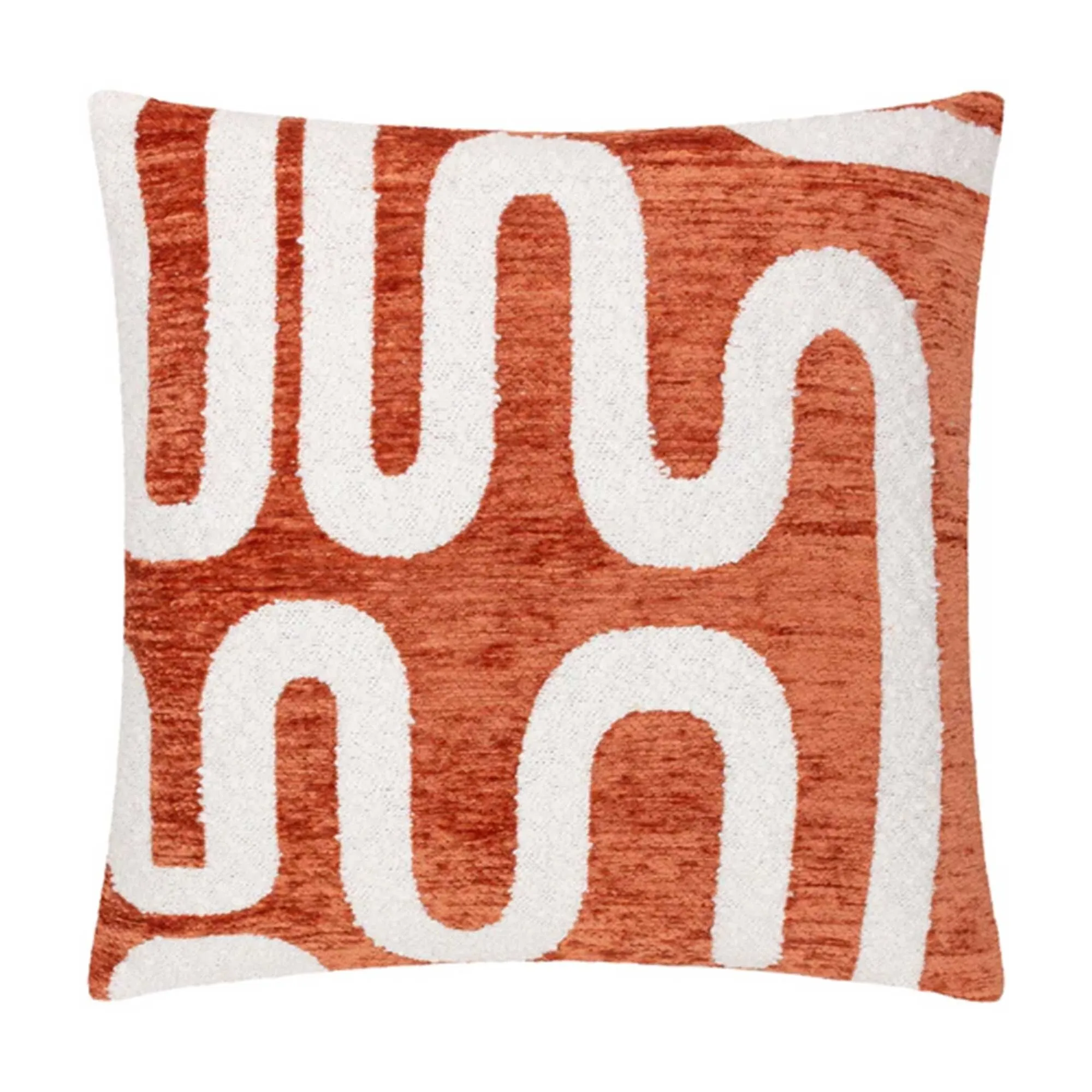 Terracotta Waves Square Cushion - Orange, Polyester