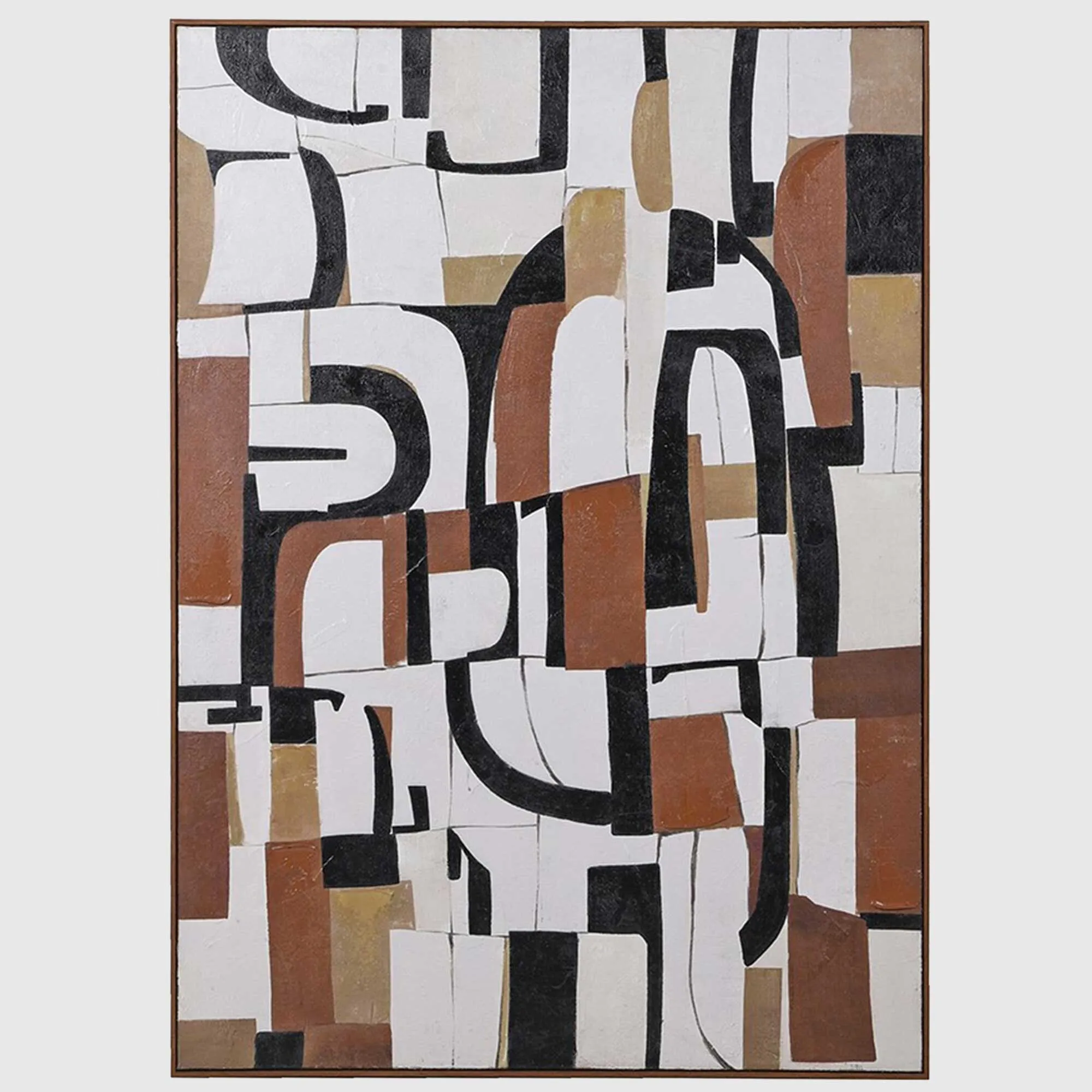 Textured Geometric Square Framed Canvas Print - Grey