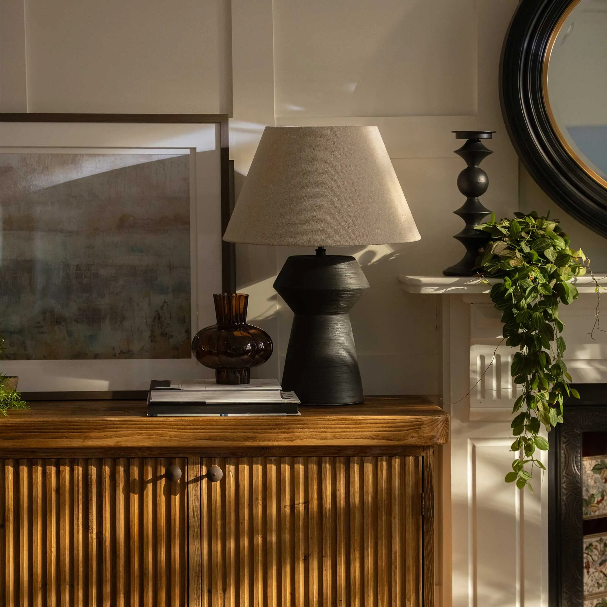 Textured Table Lamp - Black, Porcelain