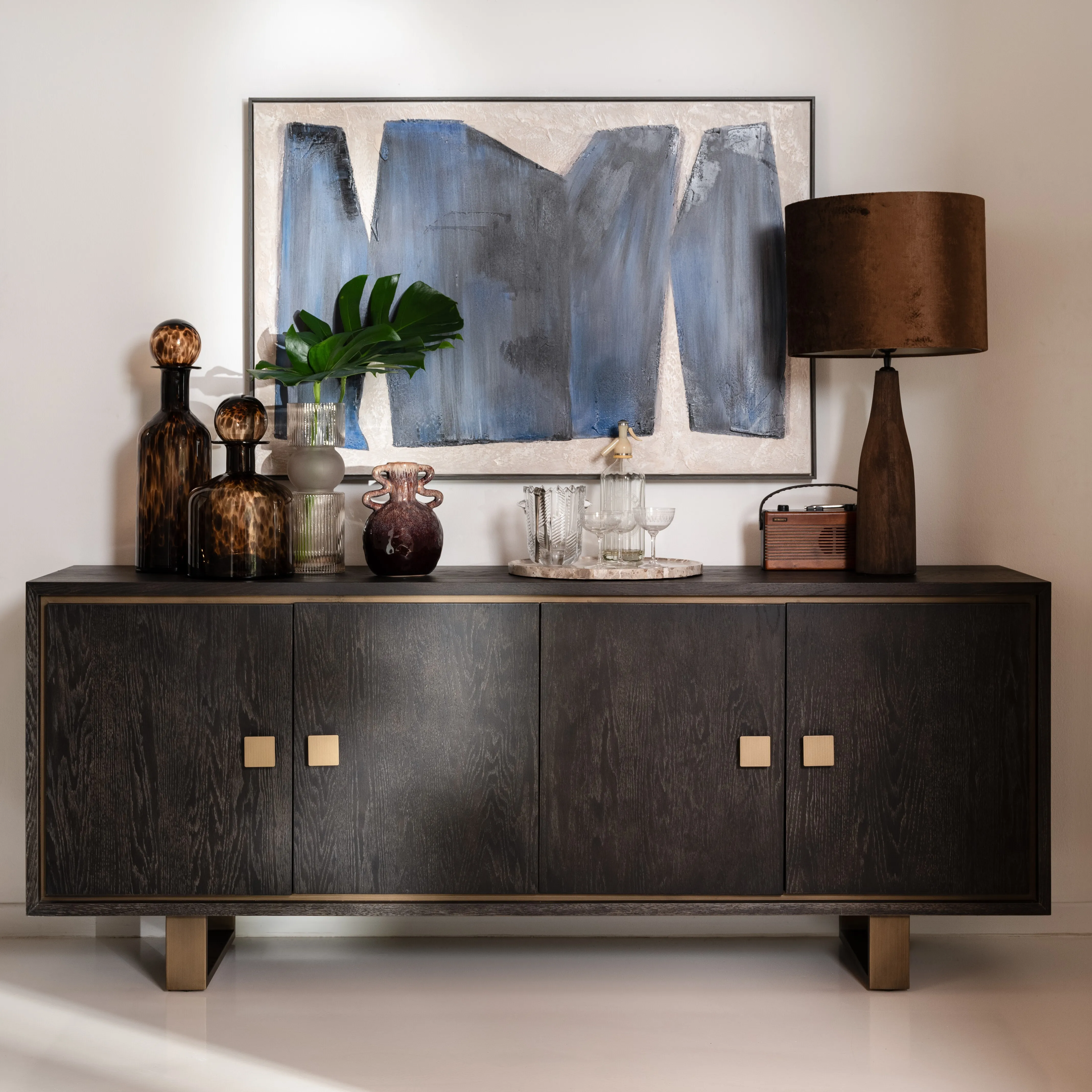 Textured Table Lamp - Dark Wood