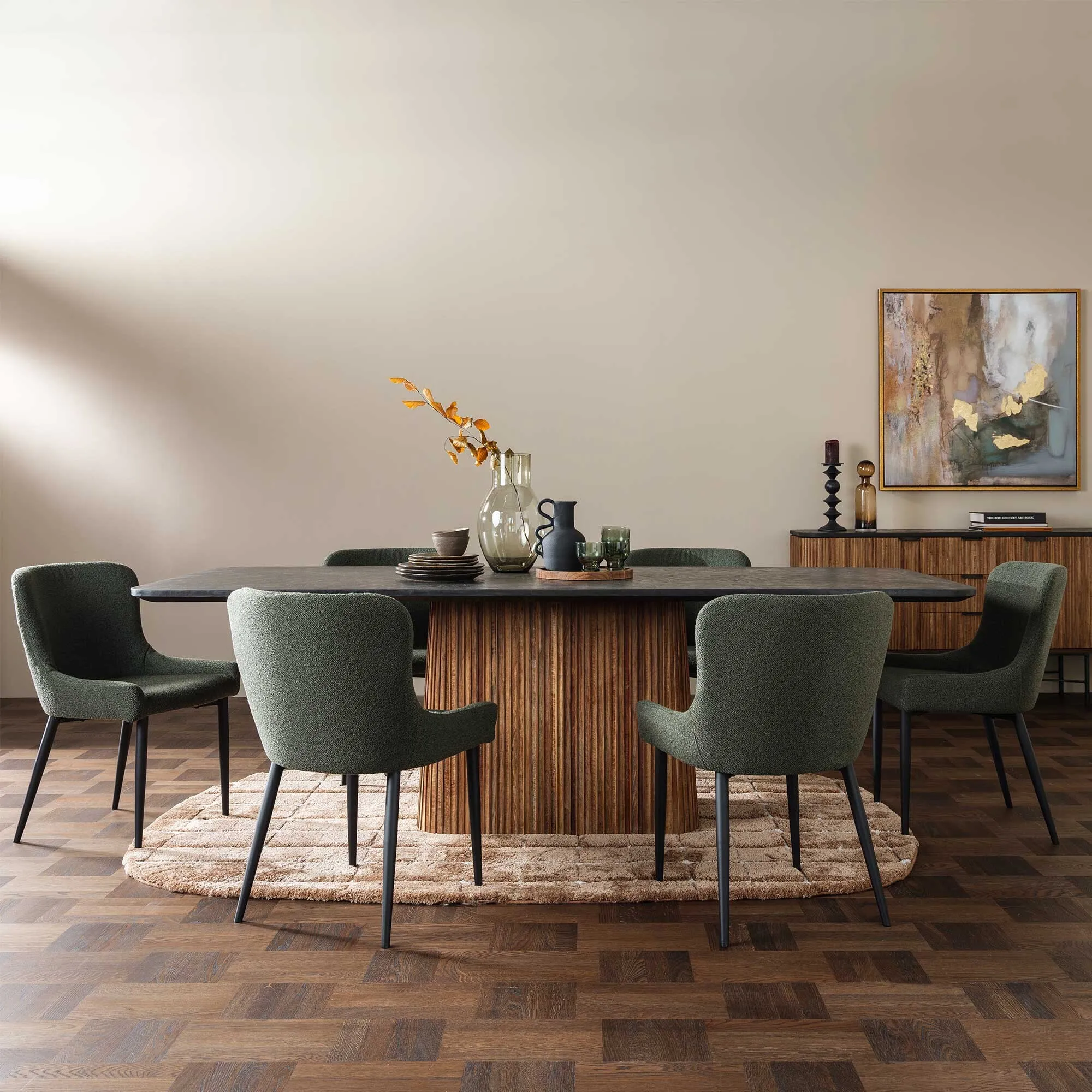 Timmins Dining Chair - Green, Boucle