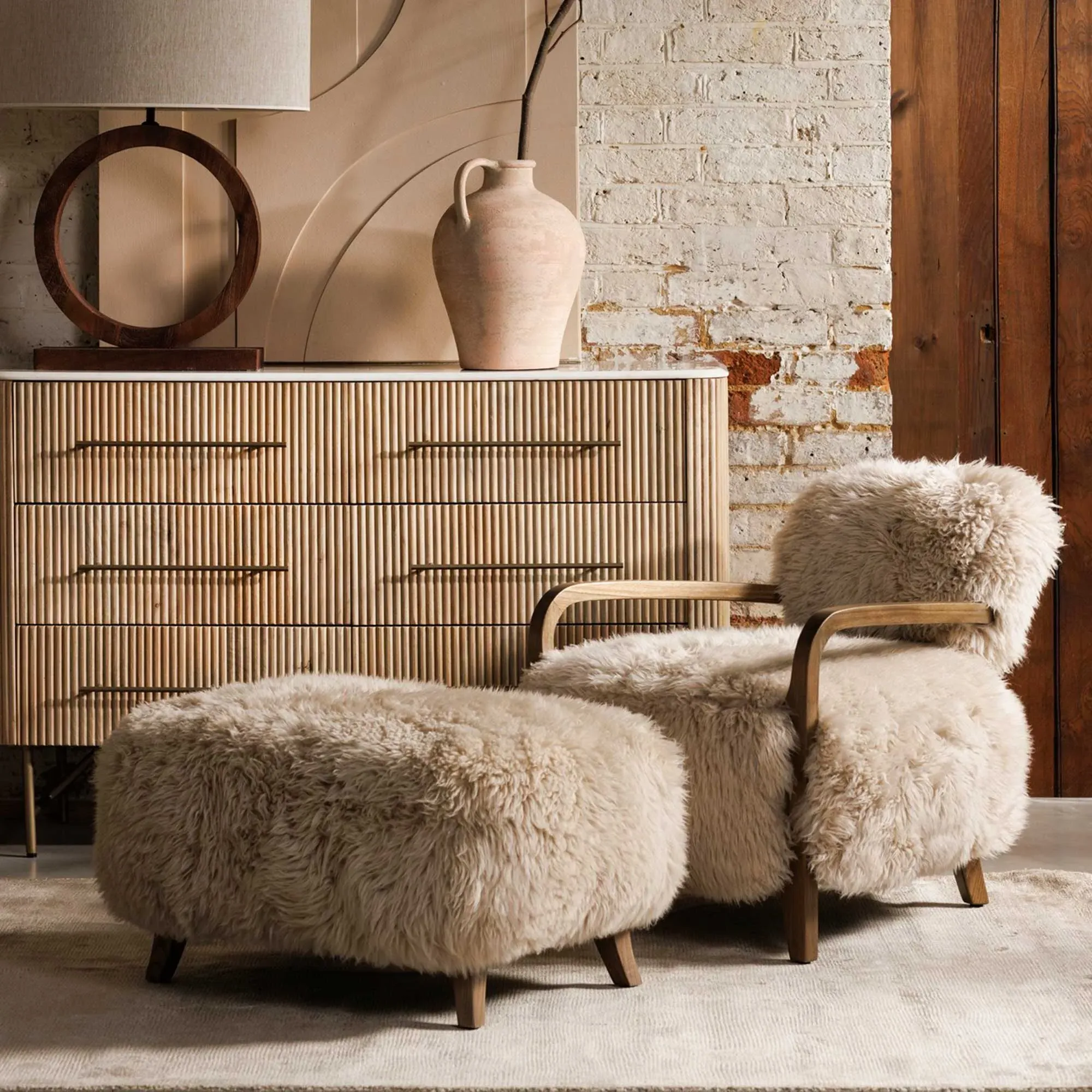 Timothy Oulton Cabana Footstool - Neutral, Sheepskin