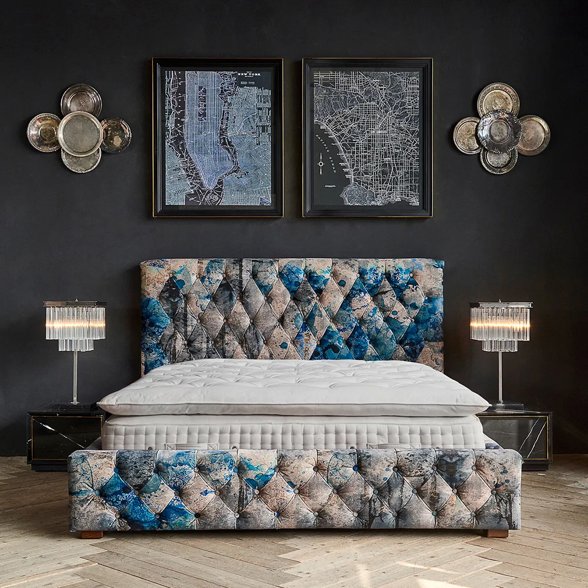 Timothy Oulton Cambridge Super King Bed Frame - Blue, Velvet