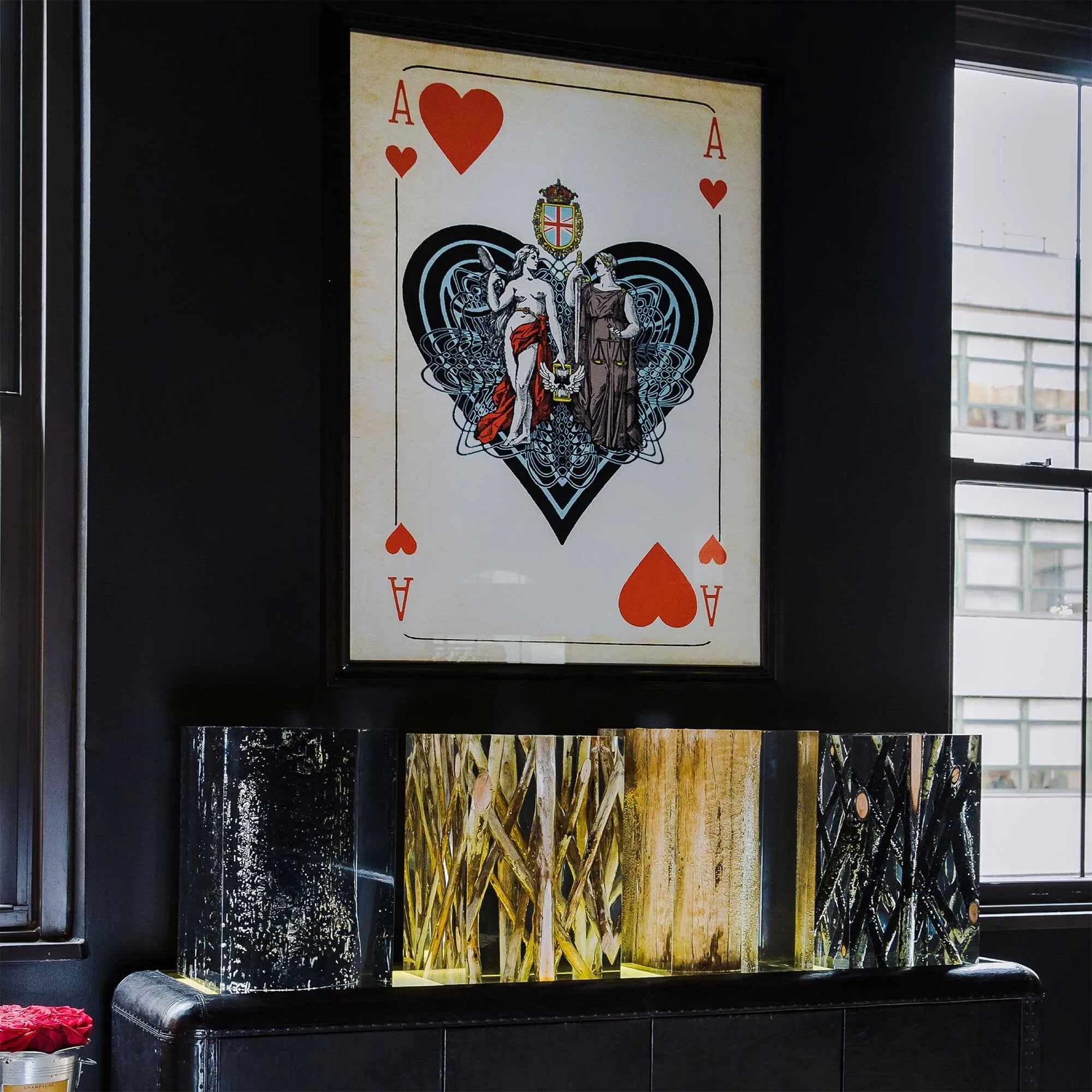 Timothy Oulton Cards Aces Hearts Square Art Print - Black