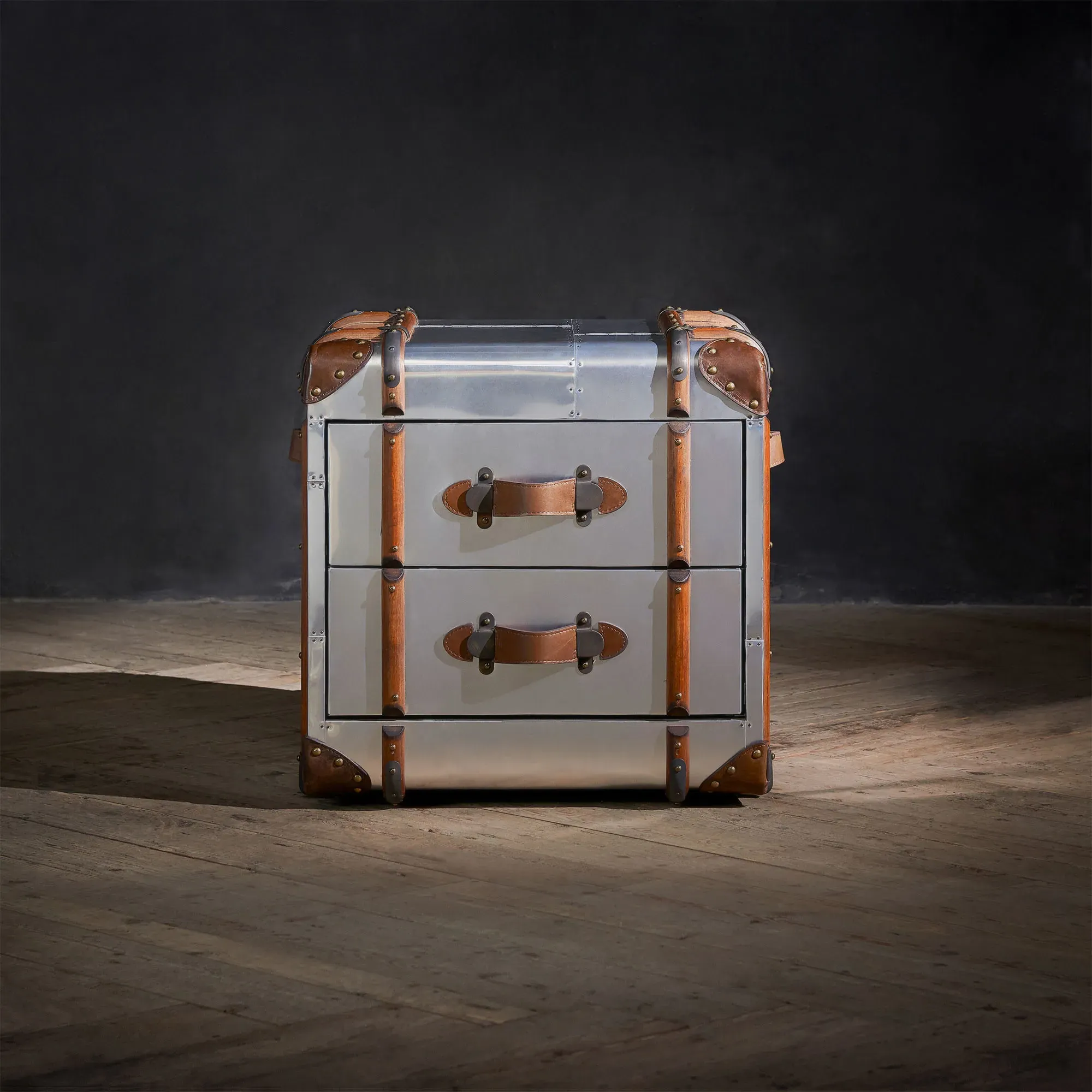 Timothy Oulton Globetrekker 2 Drawer Side Table - Silver