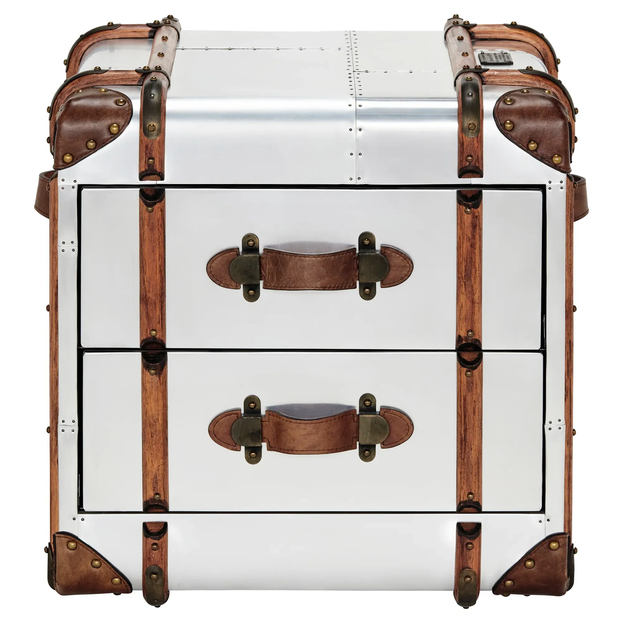 Timothy Oulton Globetrekker 2 Drawer Side Table - Silver