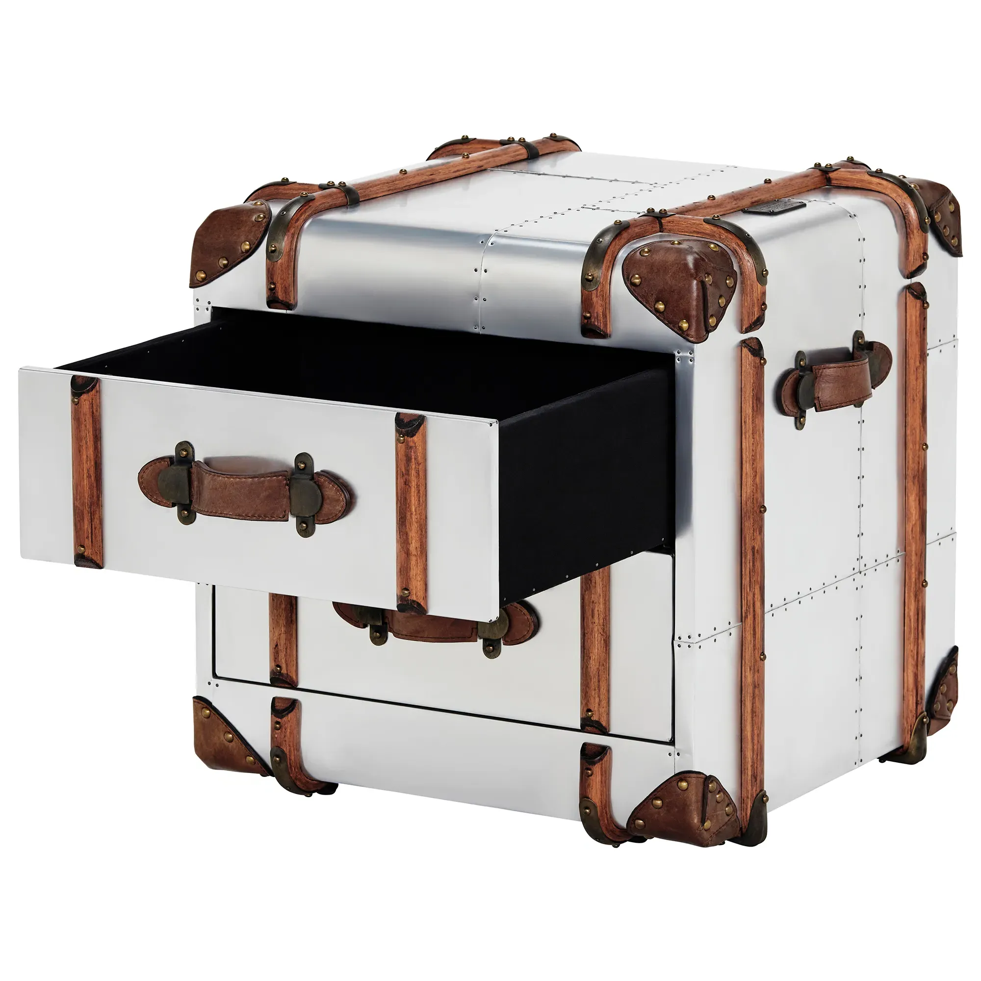 Timothy Oulton Globetrekker 2 Drawer Side Table - Silver