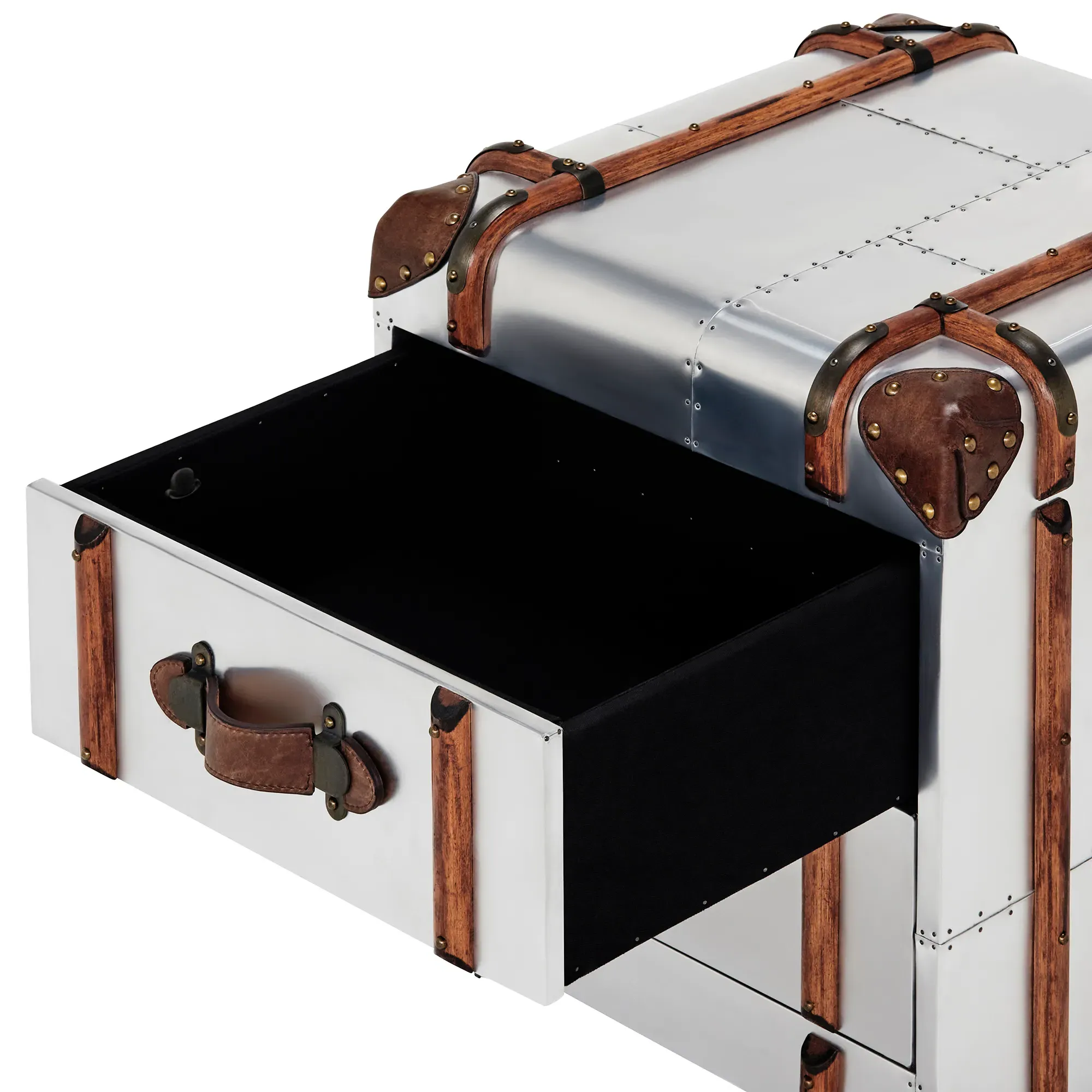 Timothy Oulton Globetrekker 2 Drawer Side Table - Silver