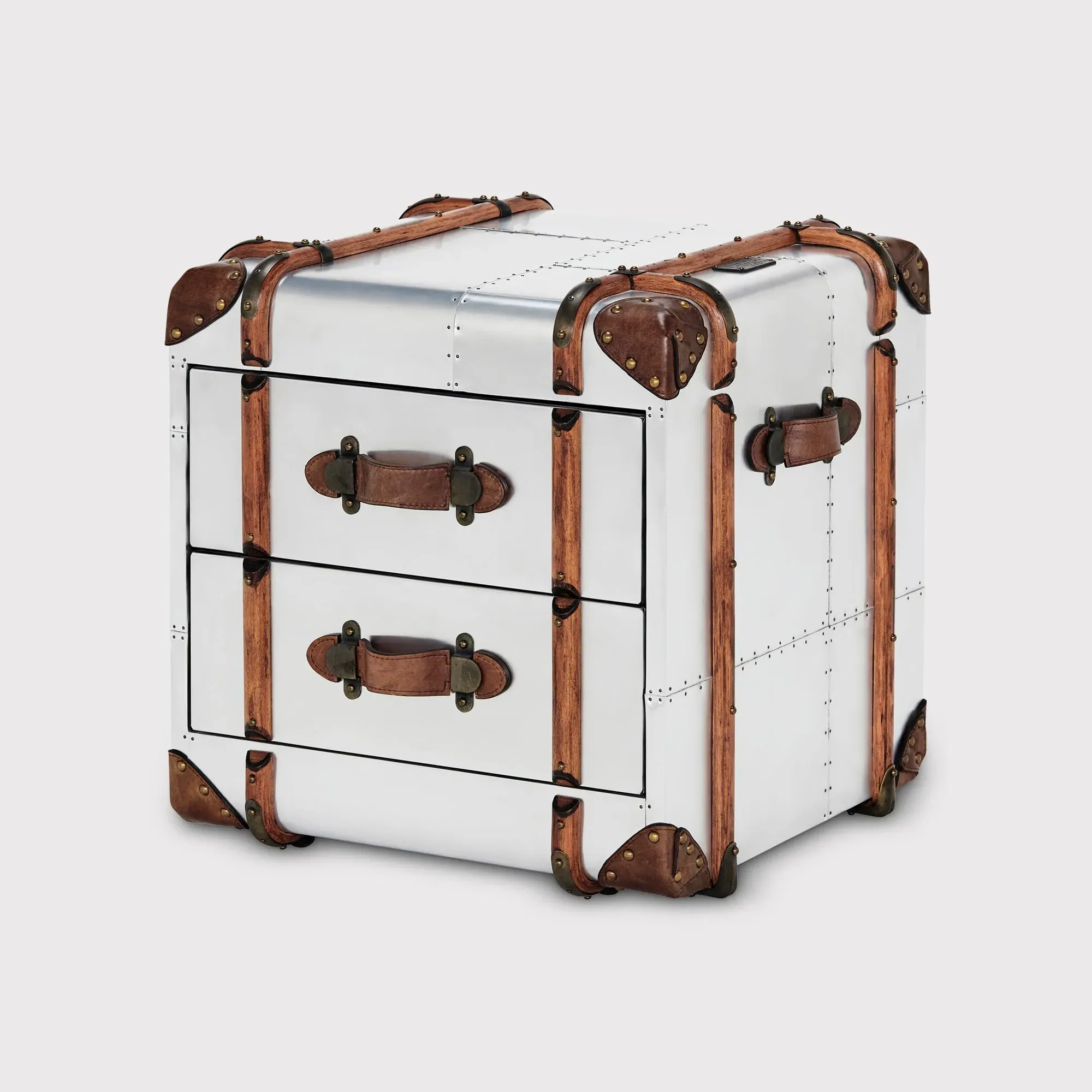 Timothy Oulton Globetrekker 2 Drawer Side Table - Silver