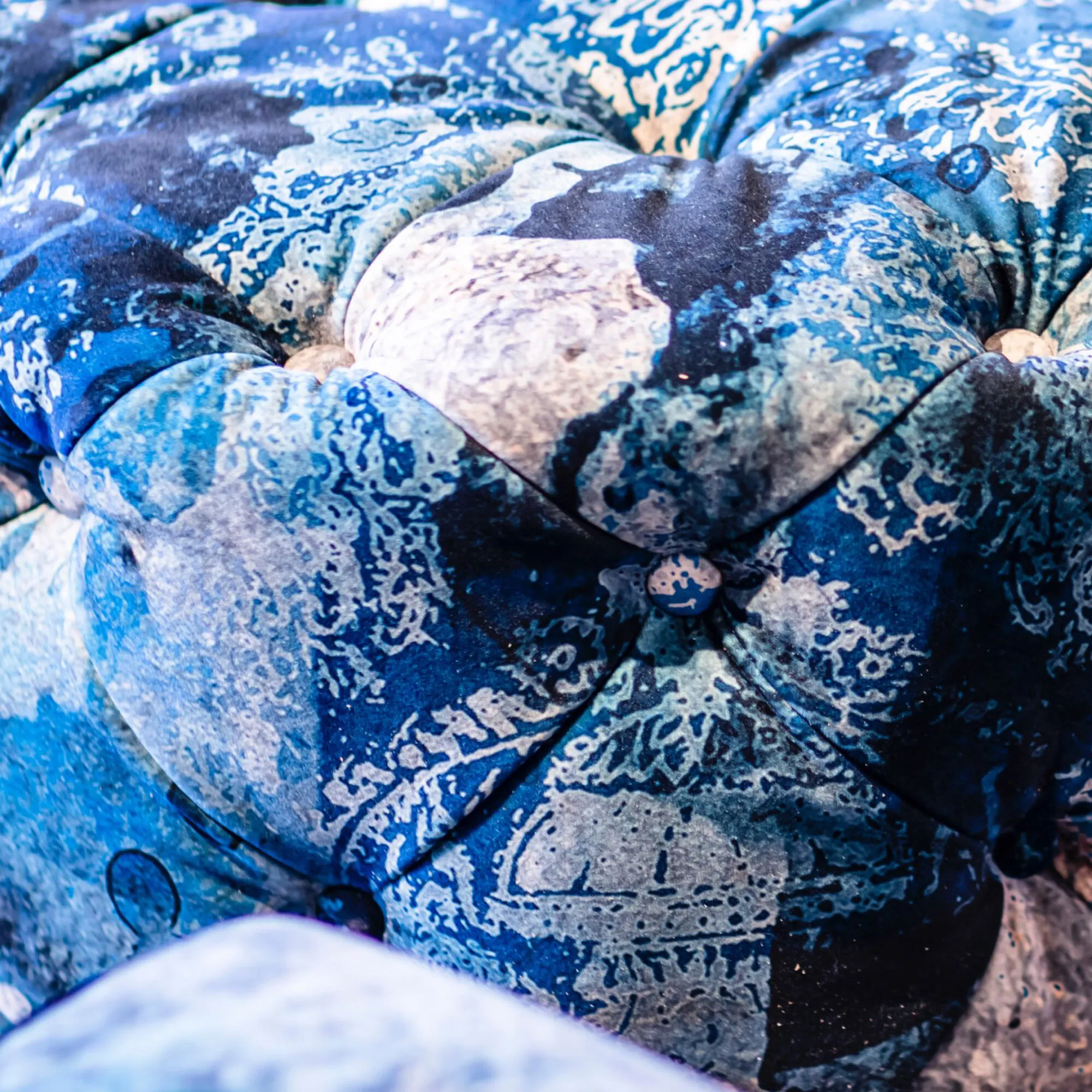 Timothy Oulton Lord Digsby Large Footstool - Blue, Fabric