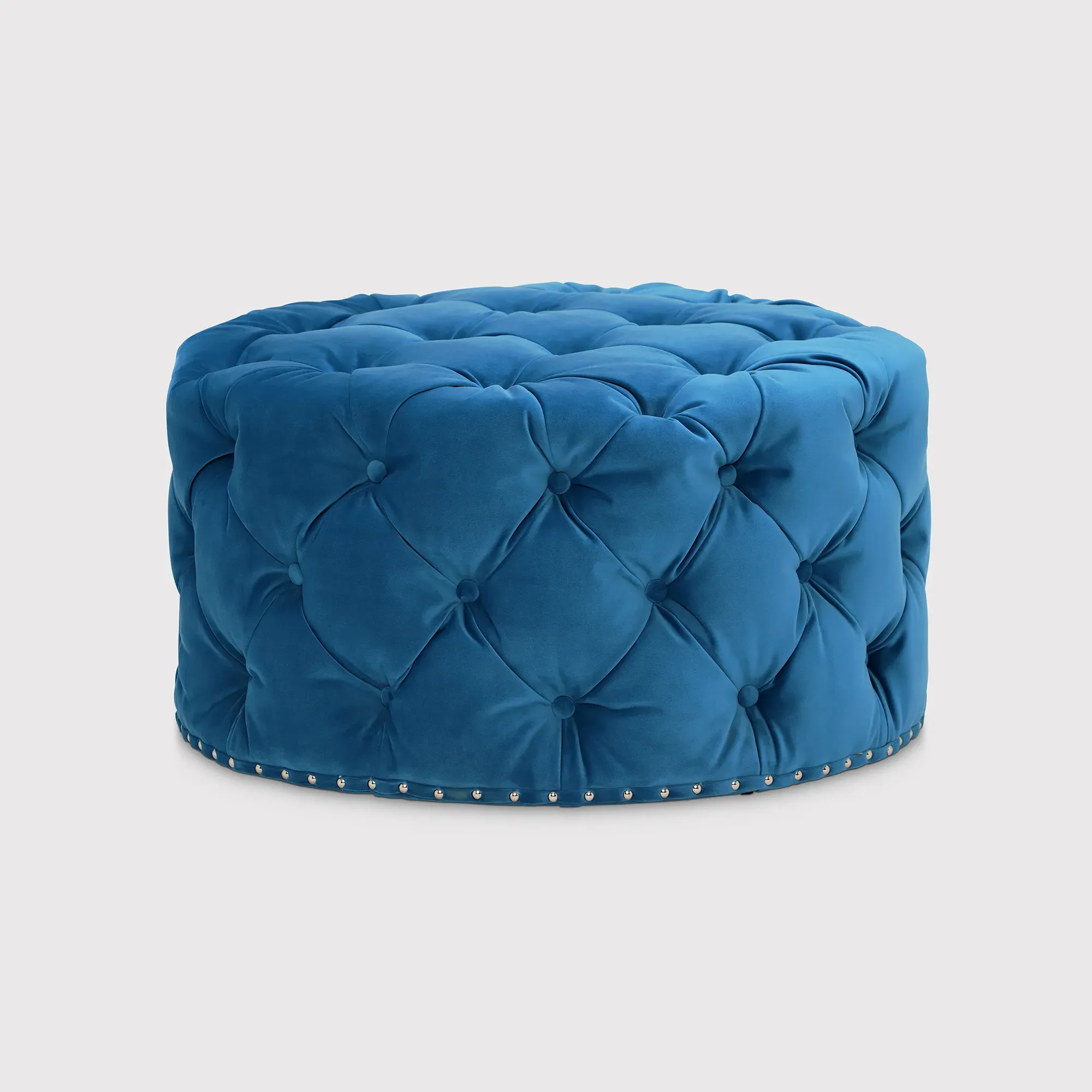 Timothy Oulton Lord Digsby Round Medium Footstool - Blue, Fabric