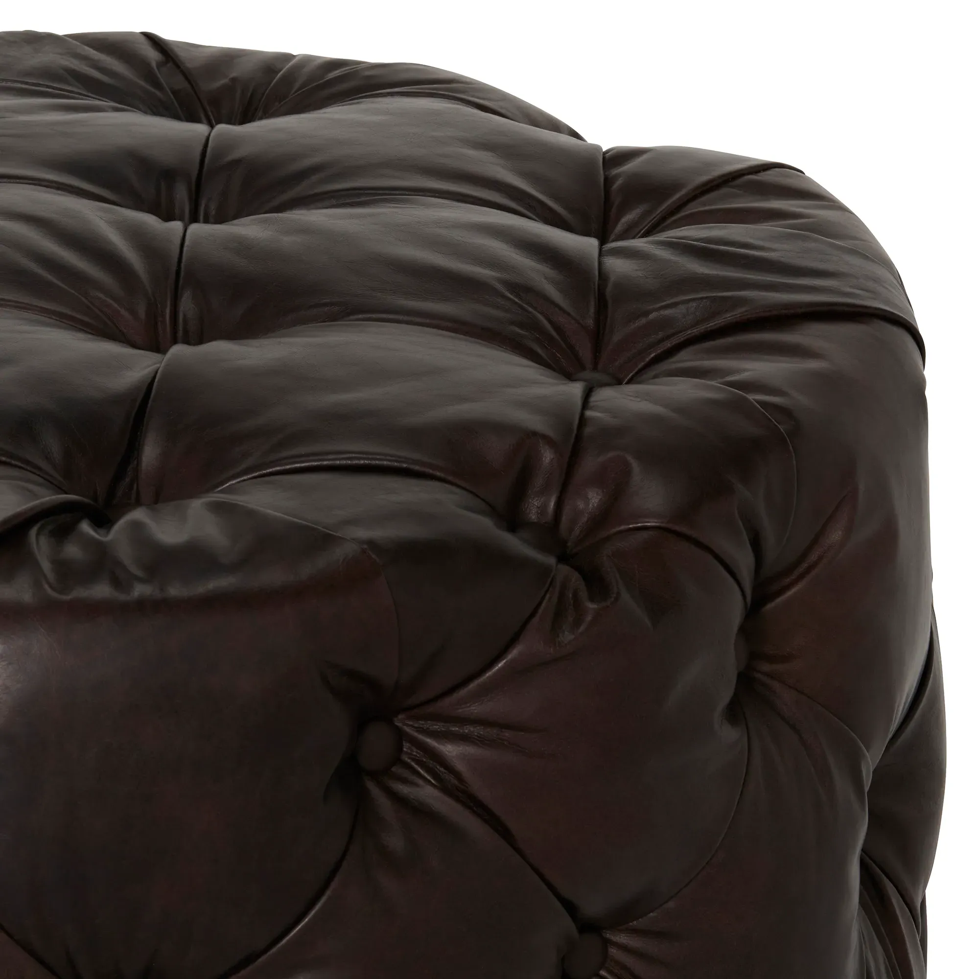 Timothy Oulton Lord Digsby Round Medium Footstool - Brown, Leather