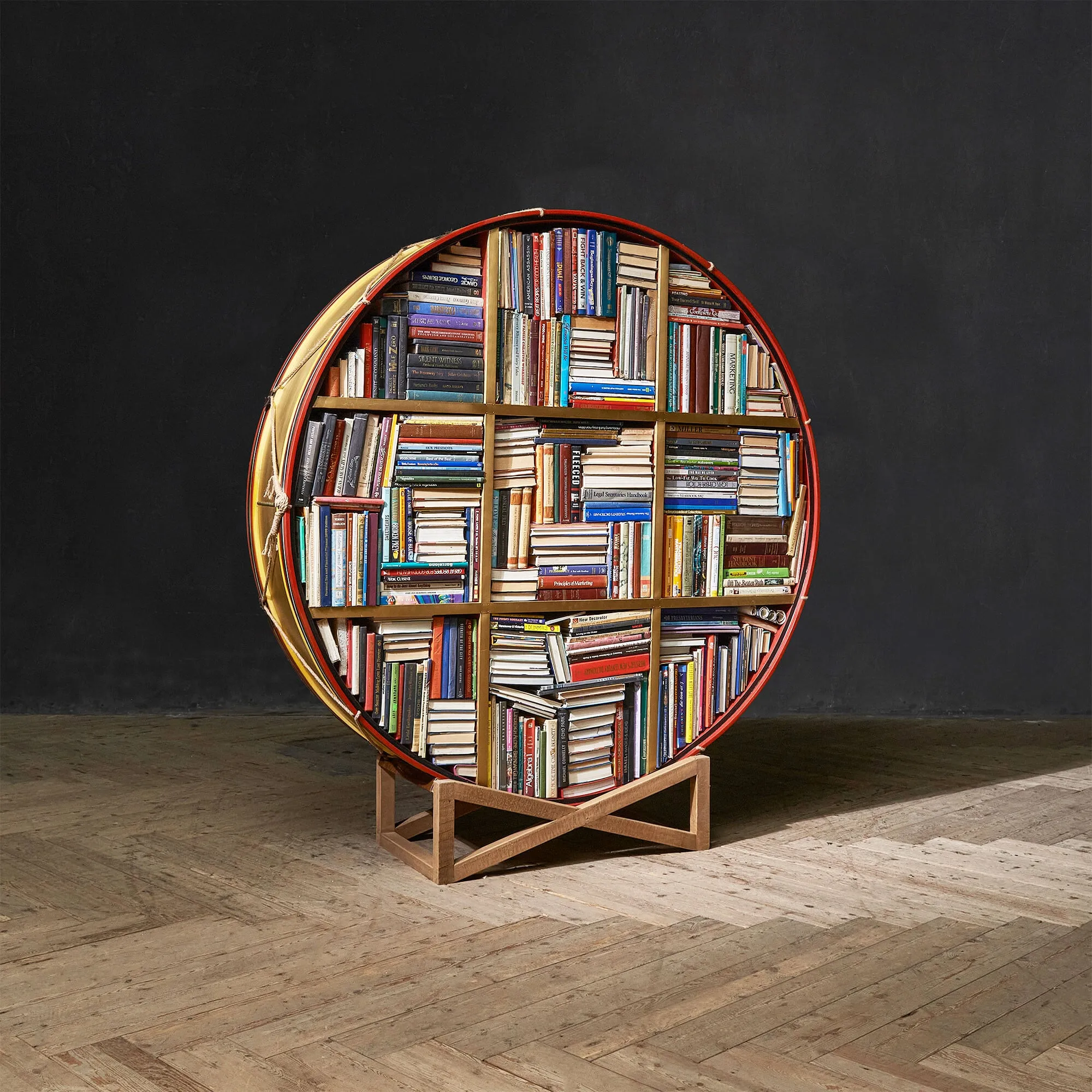 Timothy Oulton Regiment 6ft Drum Bookcase with Stand - Gold, Metal alternate view