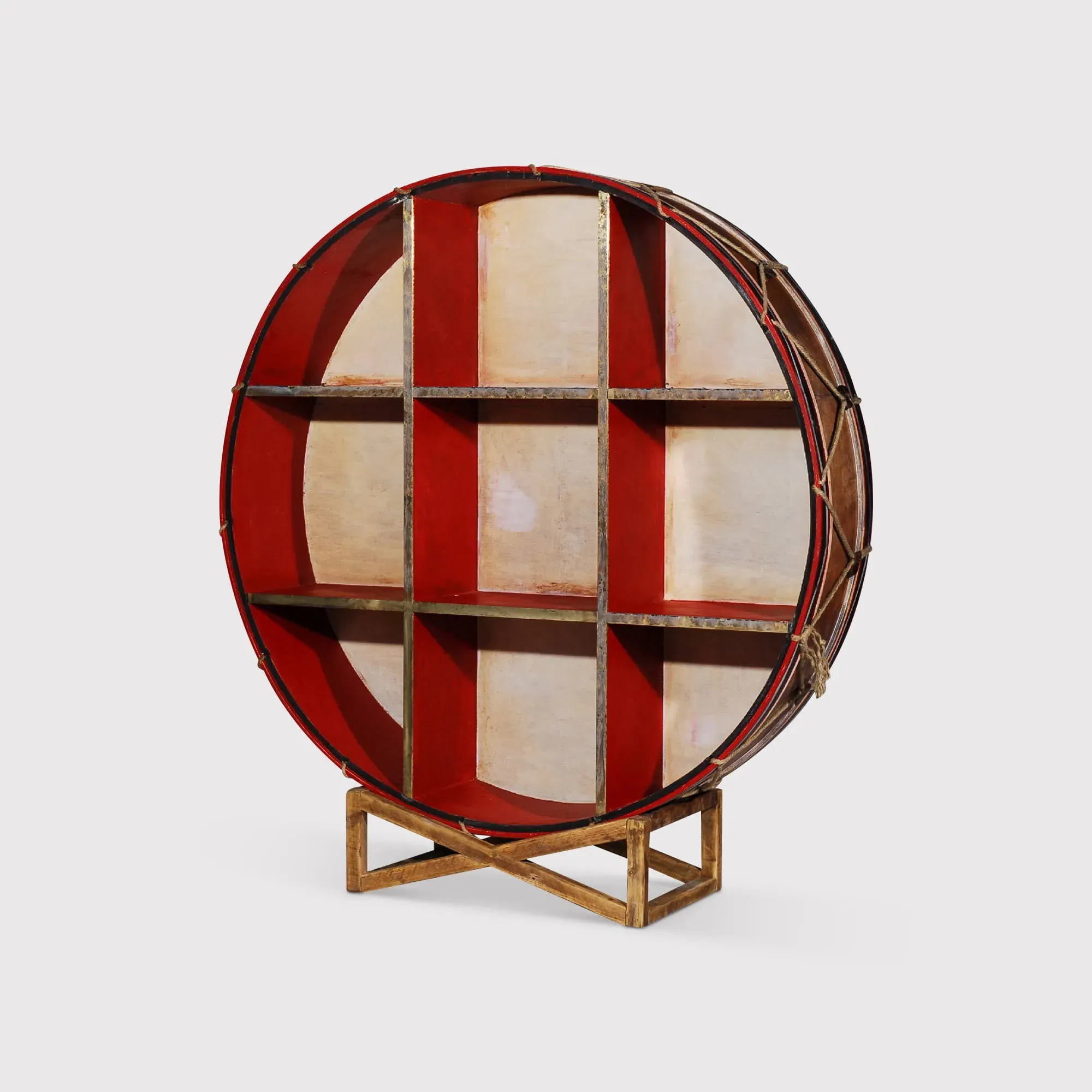 Timothy Oulton Regiment 6ft Drum Bookcase with Stand - Gold, Metal product